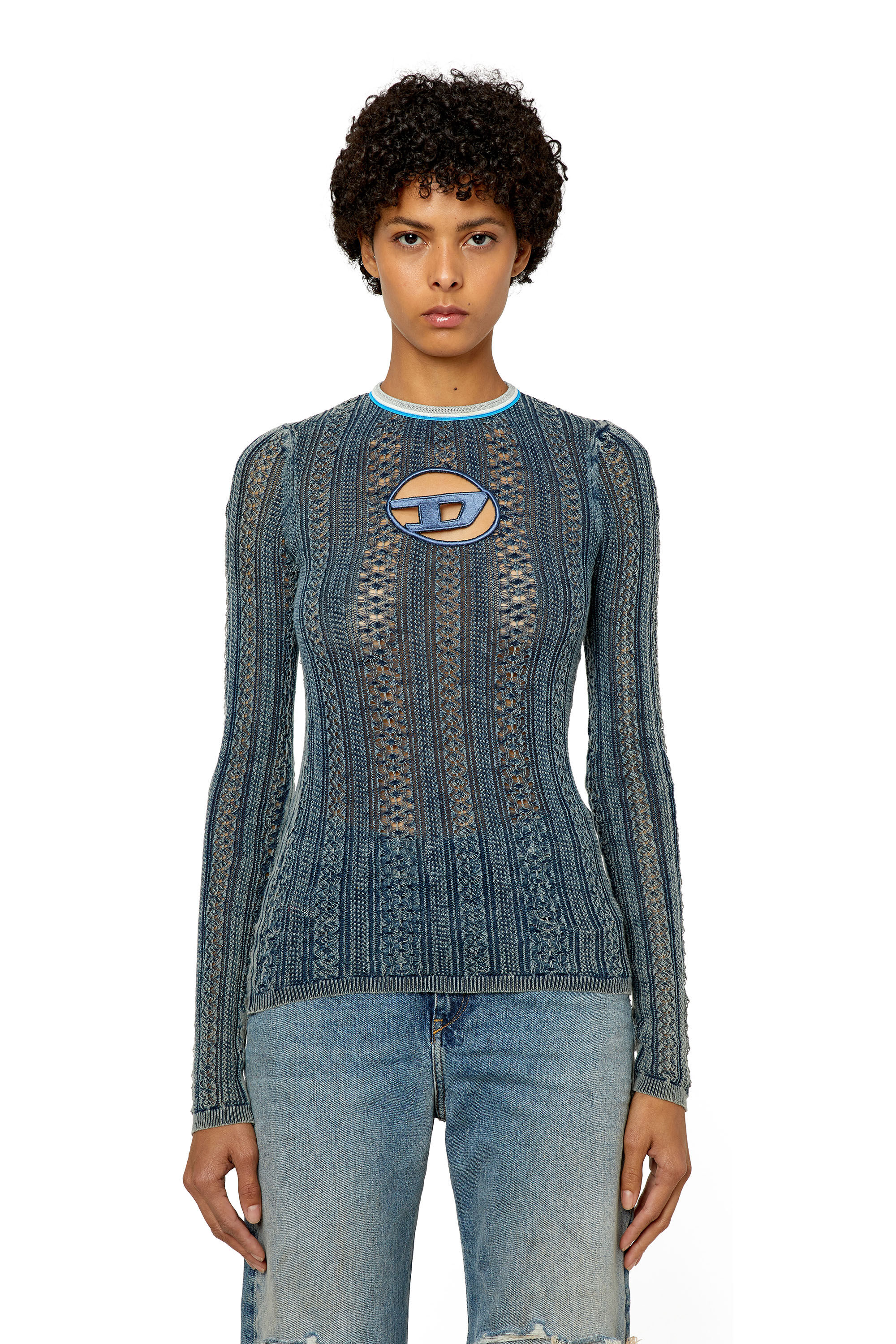 Diesel - M-IKYLA, Pull en maille pointelle avec cut-out oval D Femme in Bleu - 5