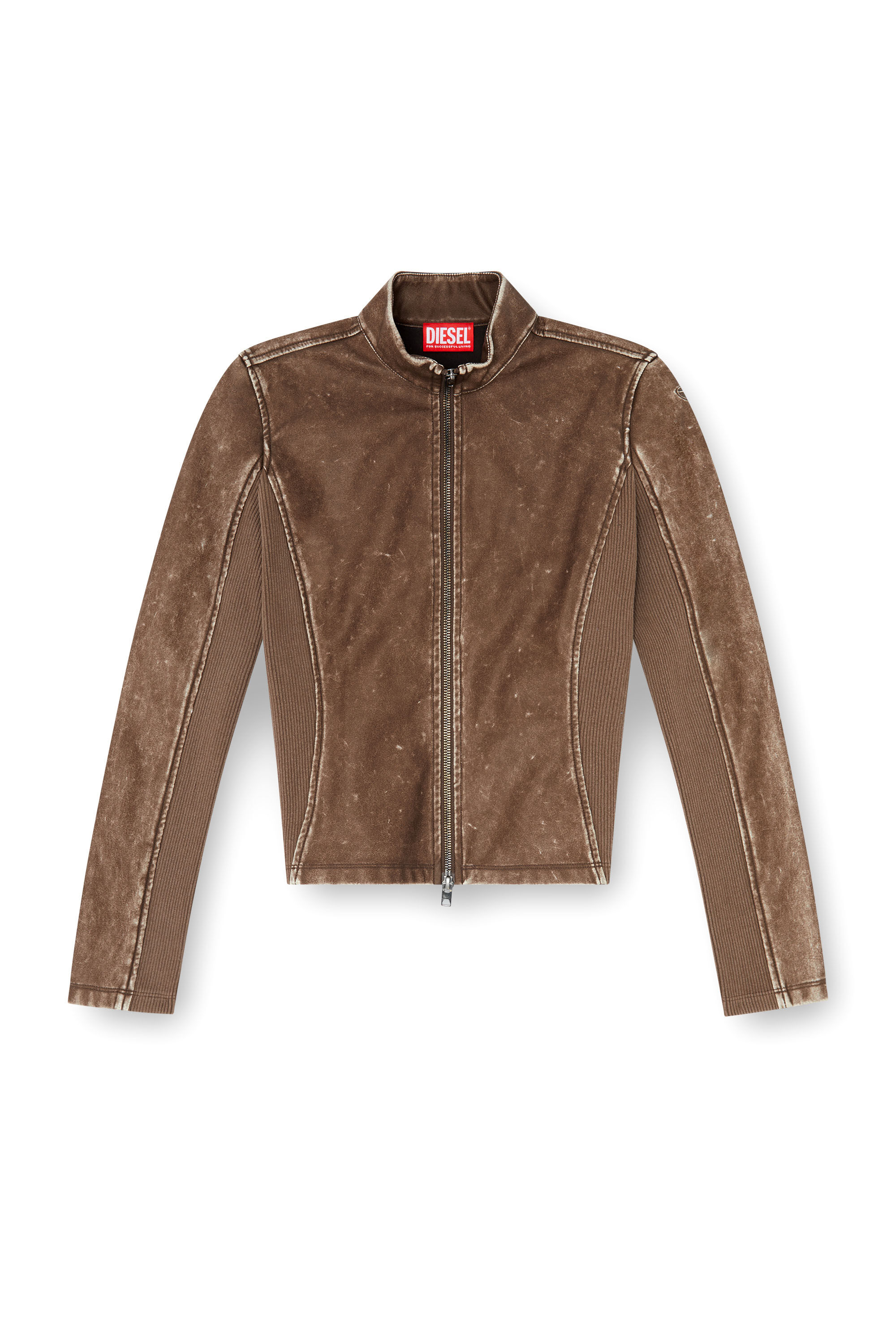 Diesel - T-HUNDER, Veste biker avec empi&egrave;cements en maille c&ocirc;tel&eacute;e Femme in ToBeDefined - 2
