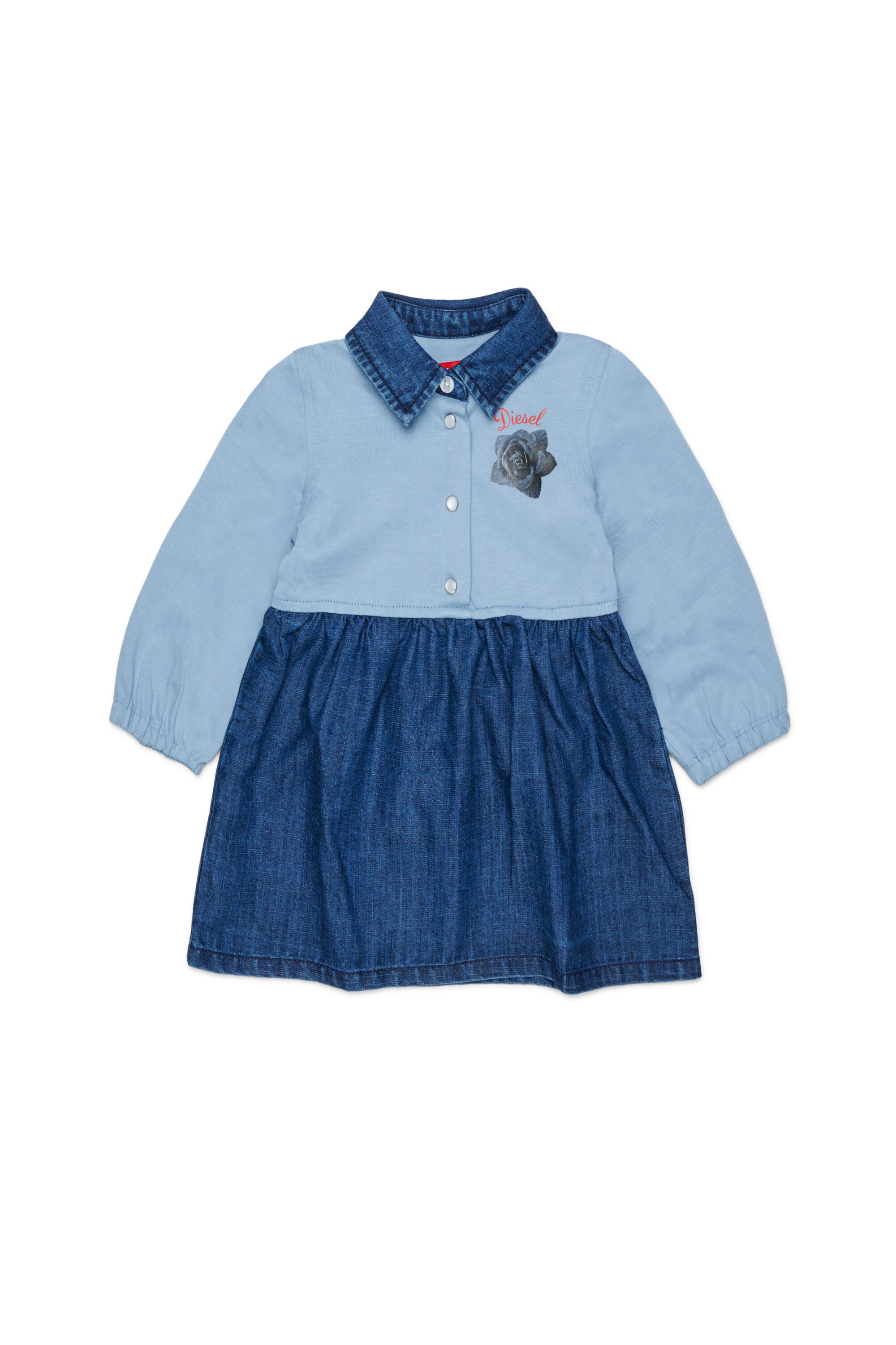 Diesel - DROSEB, Robe-chemise en coton et denim &agrave; imprim&eacute; rose Femme in Bleu - 1