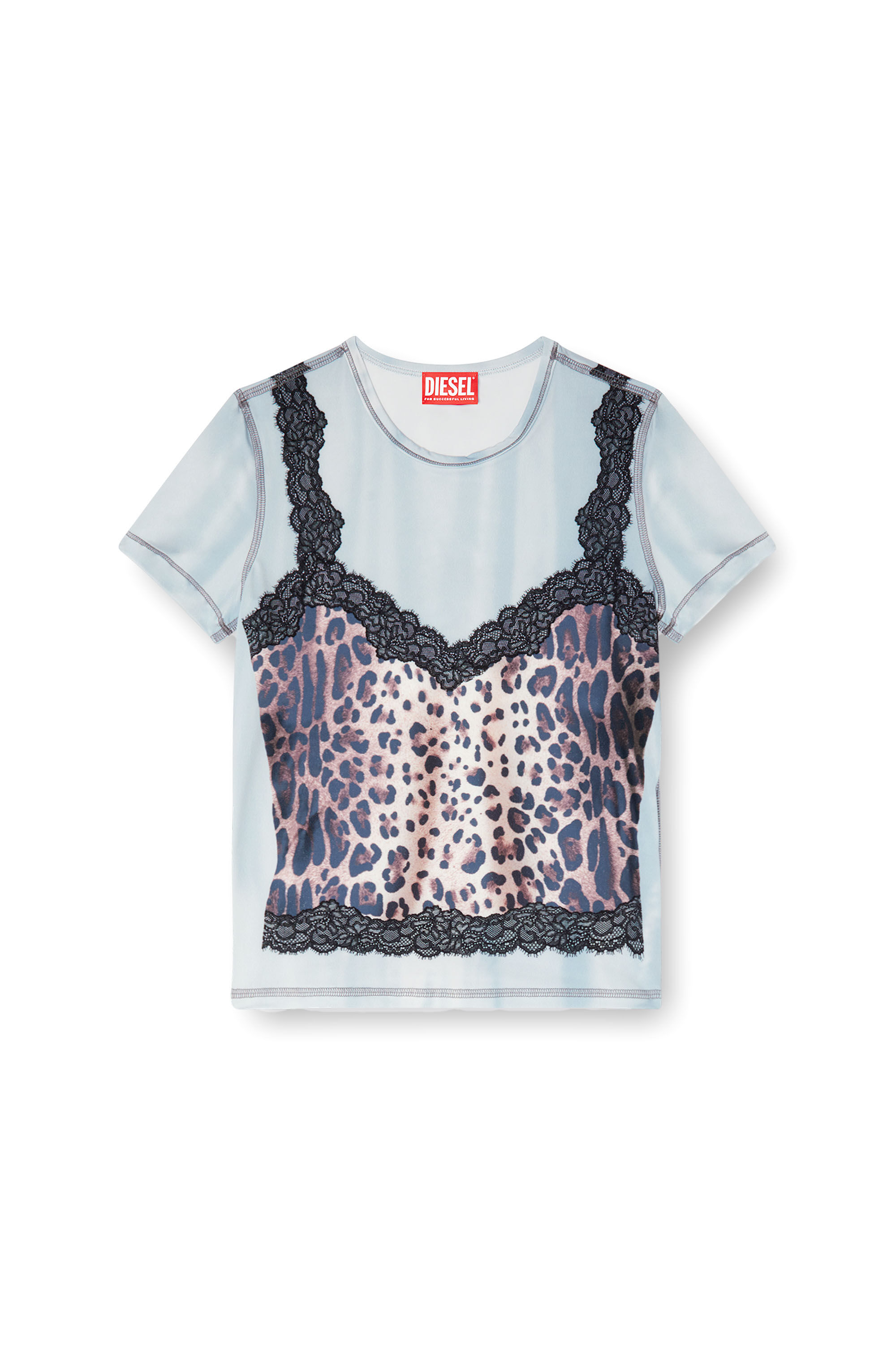 Diesel - T-ILENI, T-shirt stretch à effet caraco trompe l'œil Femme in Bleu - 2