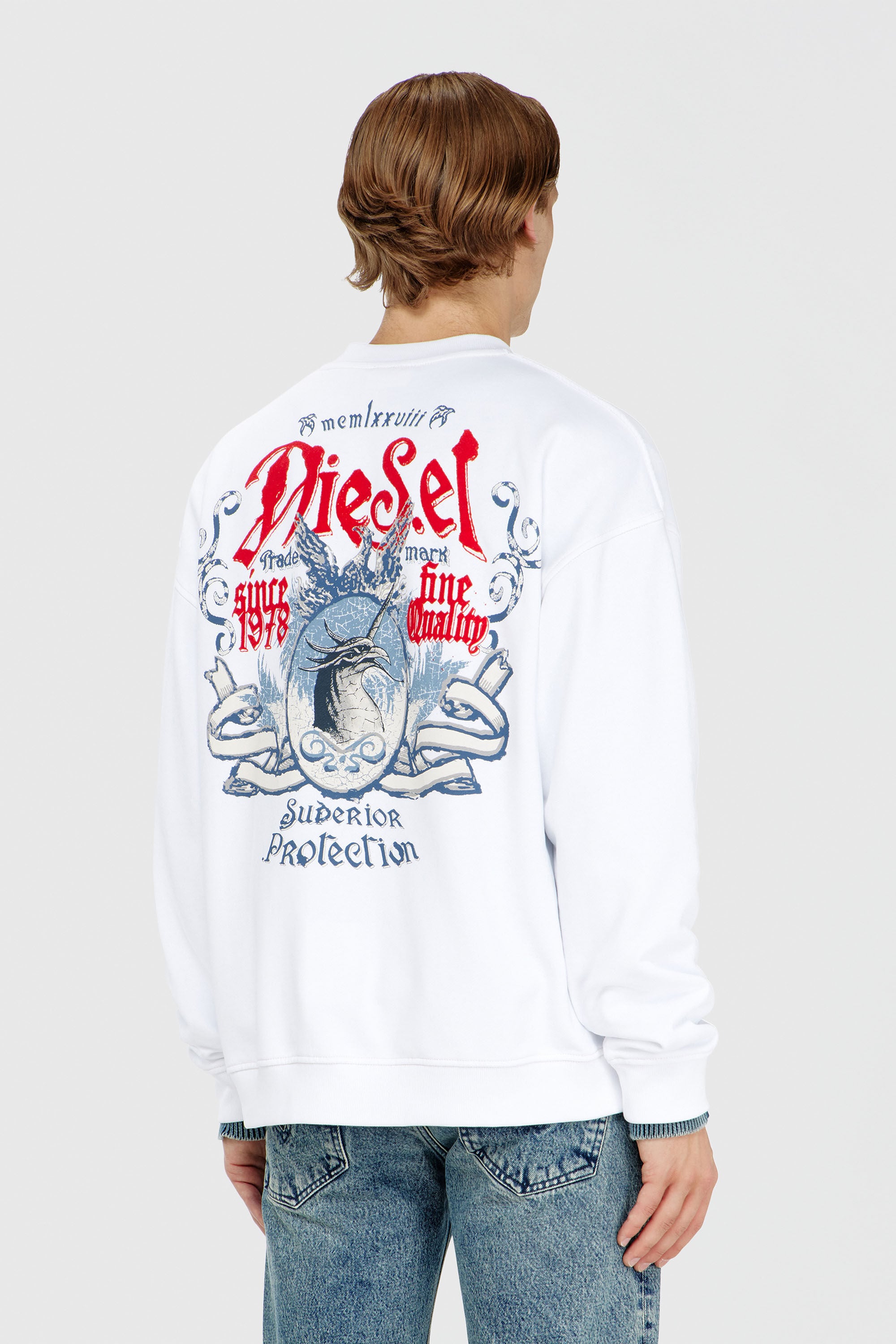 Diesel - S-BOXT-AA2, Sweat-shirt en coton avec motifs floqu&eacute;s Homme in Blanc - 4