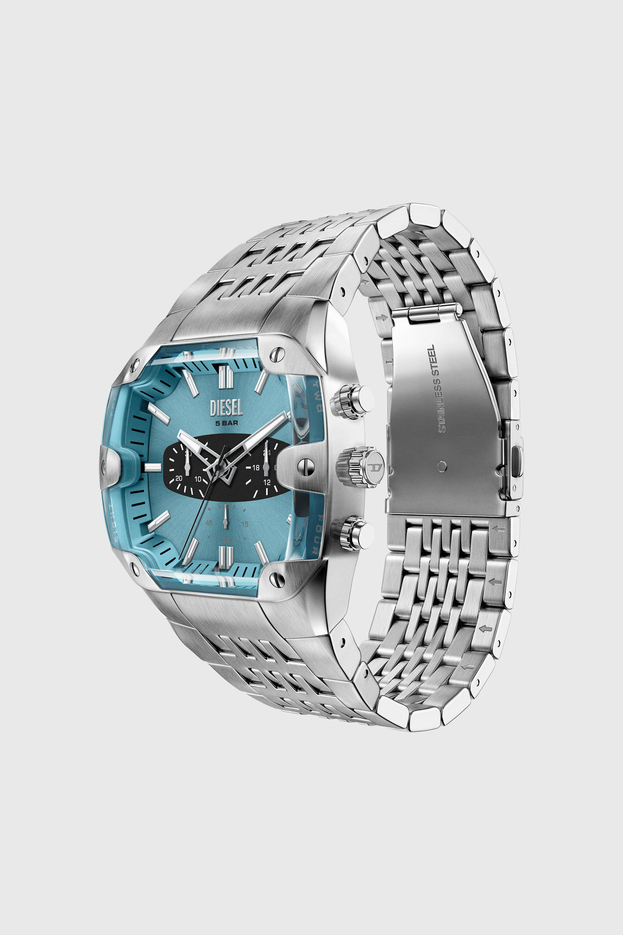 Diesel - DZ4725 WATCH, Montre Spiked Cushion en acier inoxydable Homme in Gris argent&eacute; - 7