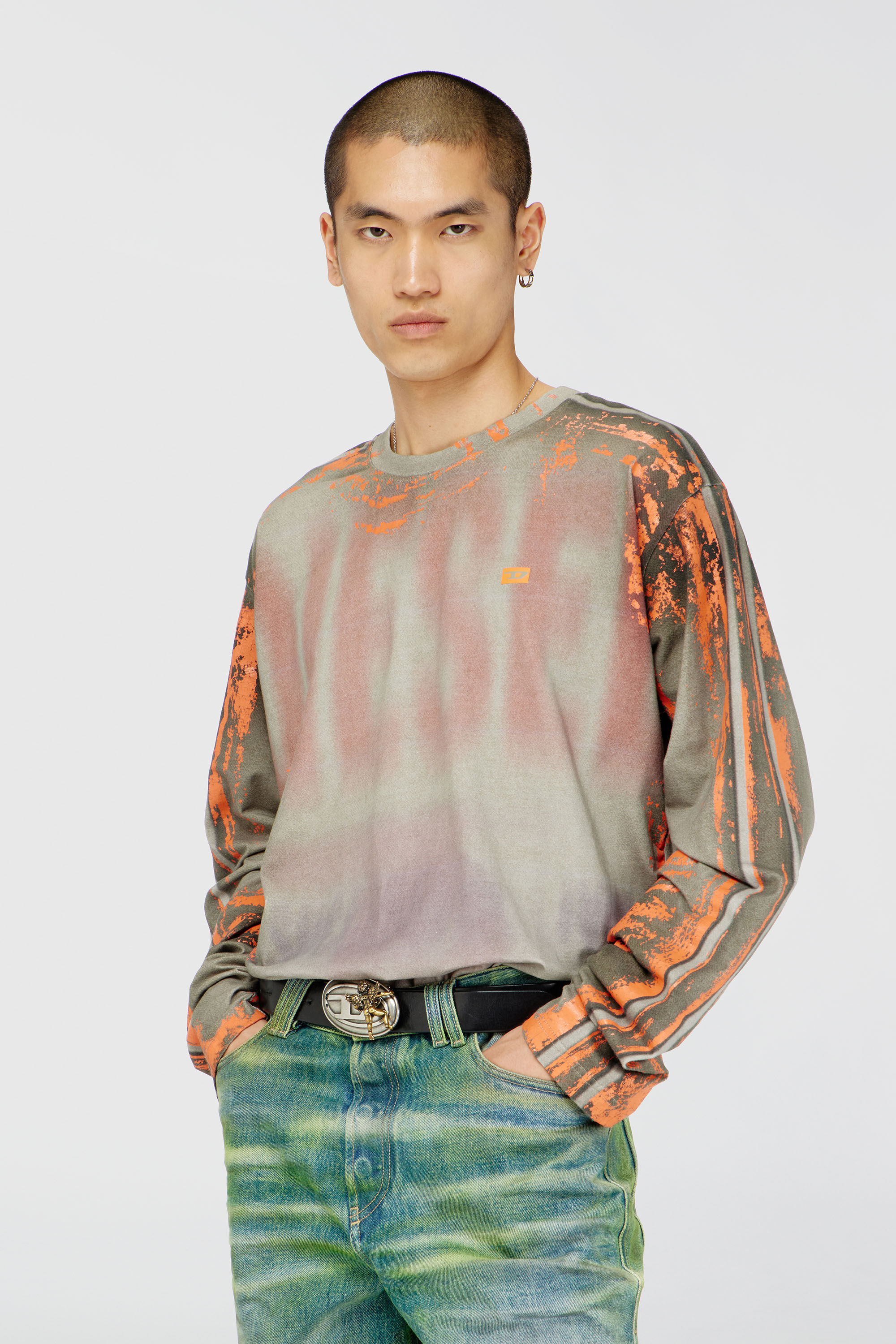 Diesel - T-FILMY, T-shirt &agrave; manches longues en jersey effet craquel&eacute; Homme in Polychrome - 3