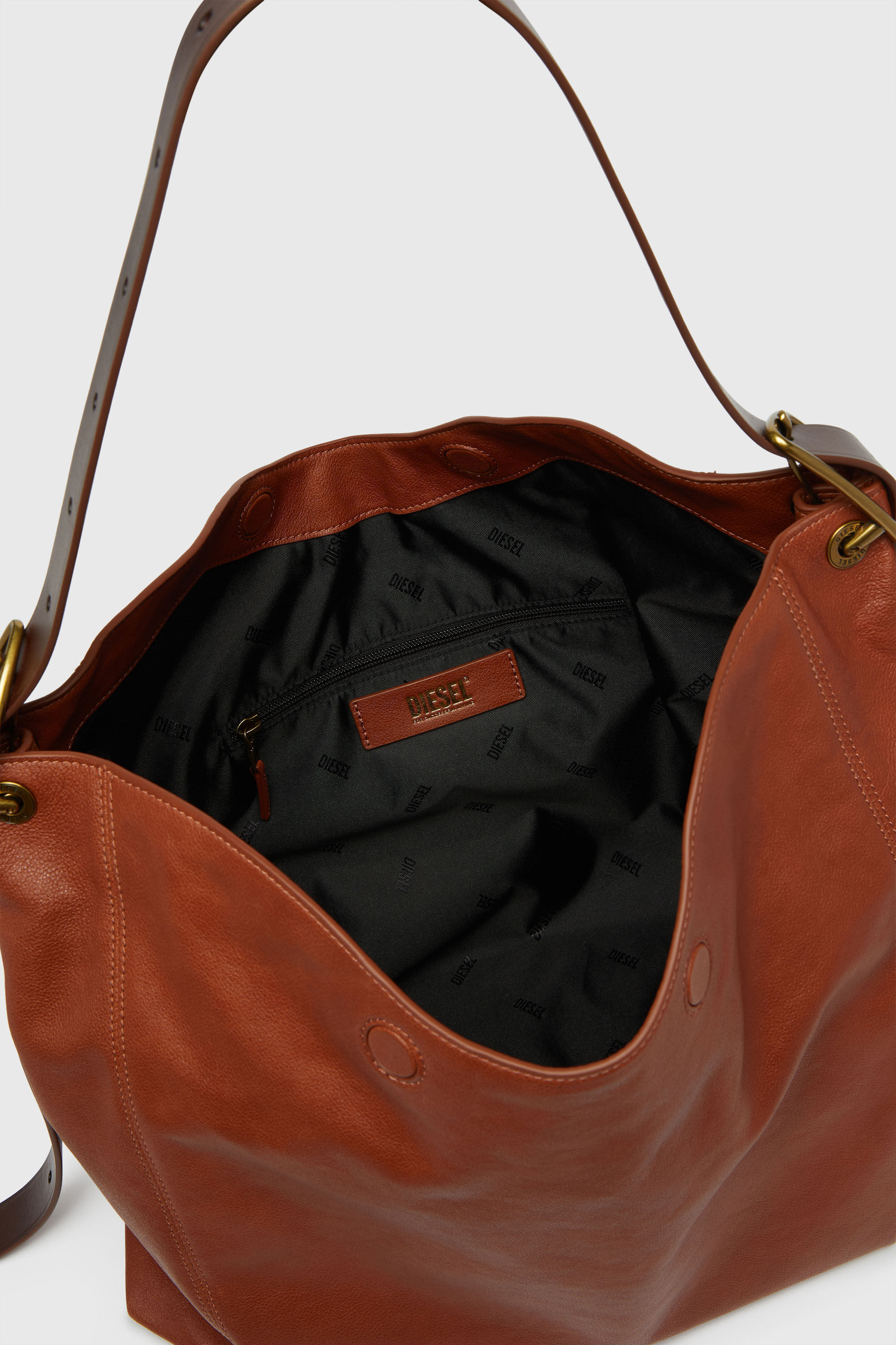 Diesel - D-LINE HOBO L, D-Line-Sac hobo en cuir brillant Femme in Marron - 4