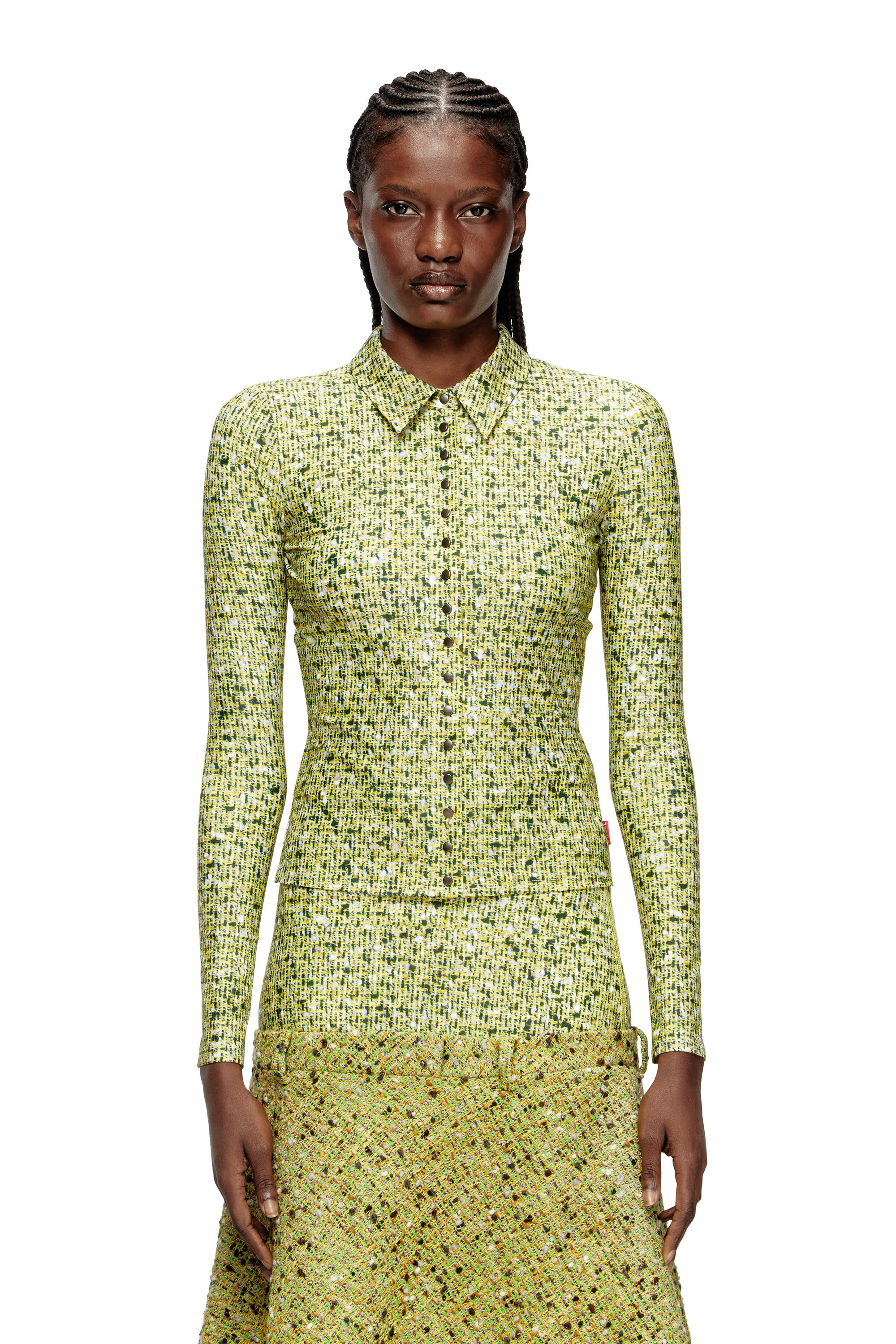 Diesel - C-ELAZ-BC, Chemise en tissu stretch avec imprimé bouclé Femme in Jaune - 3