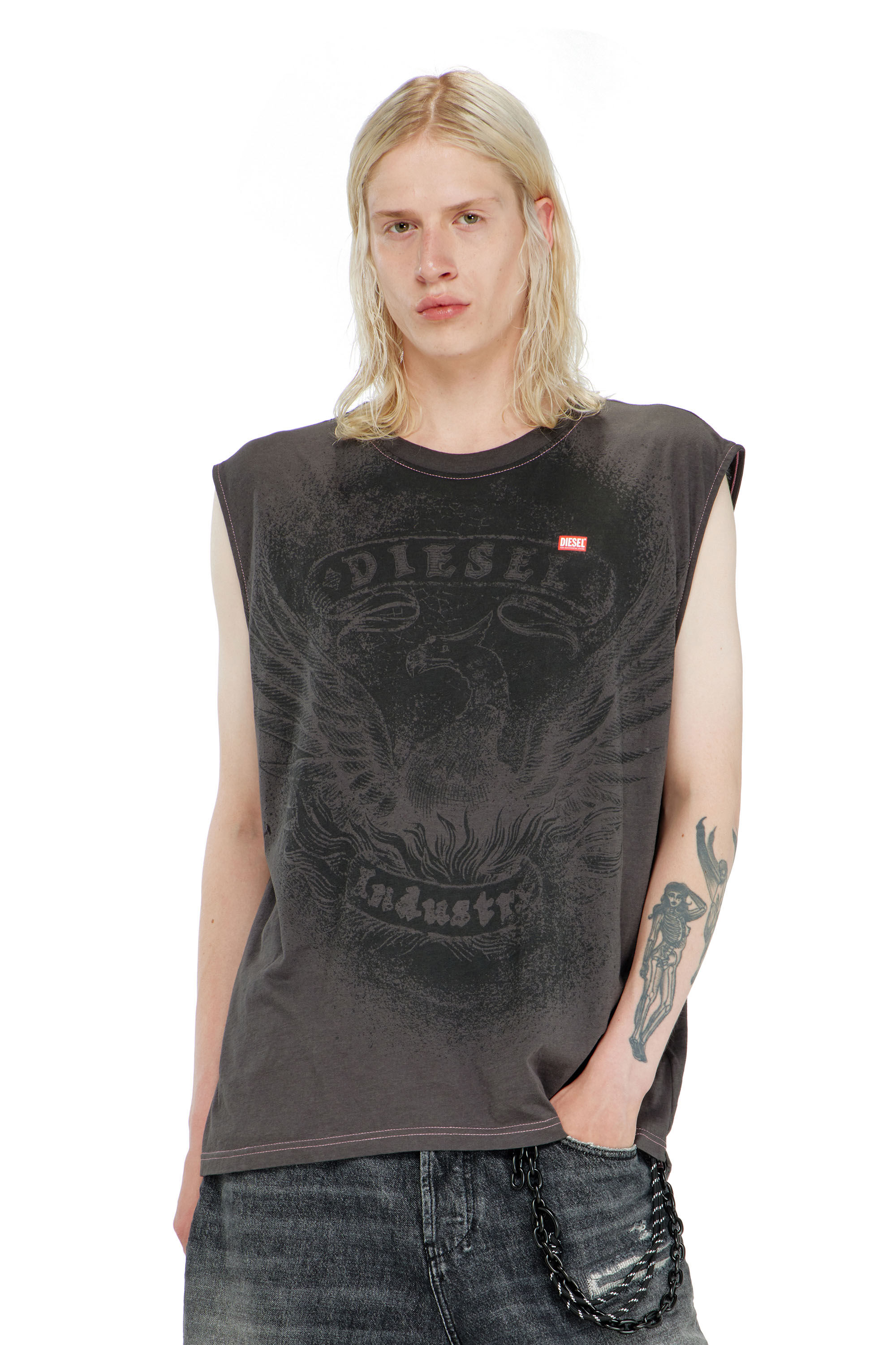 Diesel - T-BOXT-SL-NOTCH, D&eacute;bardeur en coton avec motif ton sur ton Homme in Gris - 3