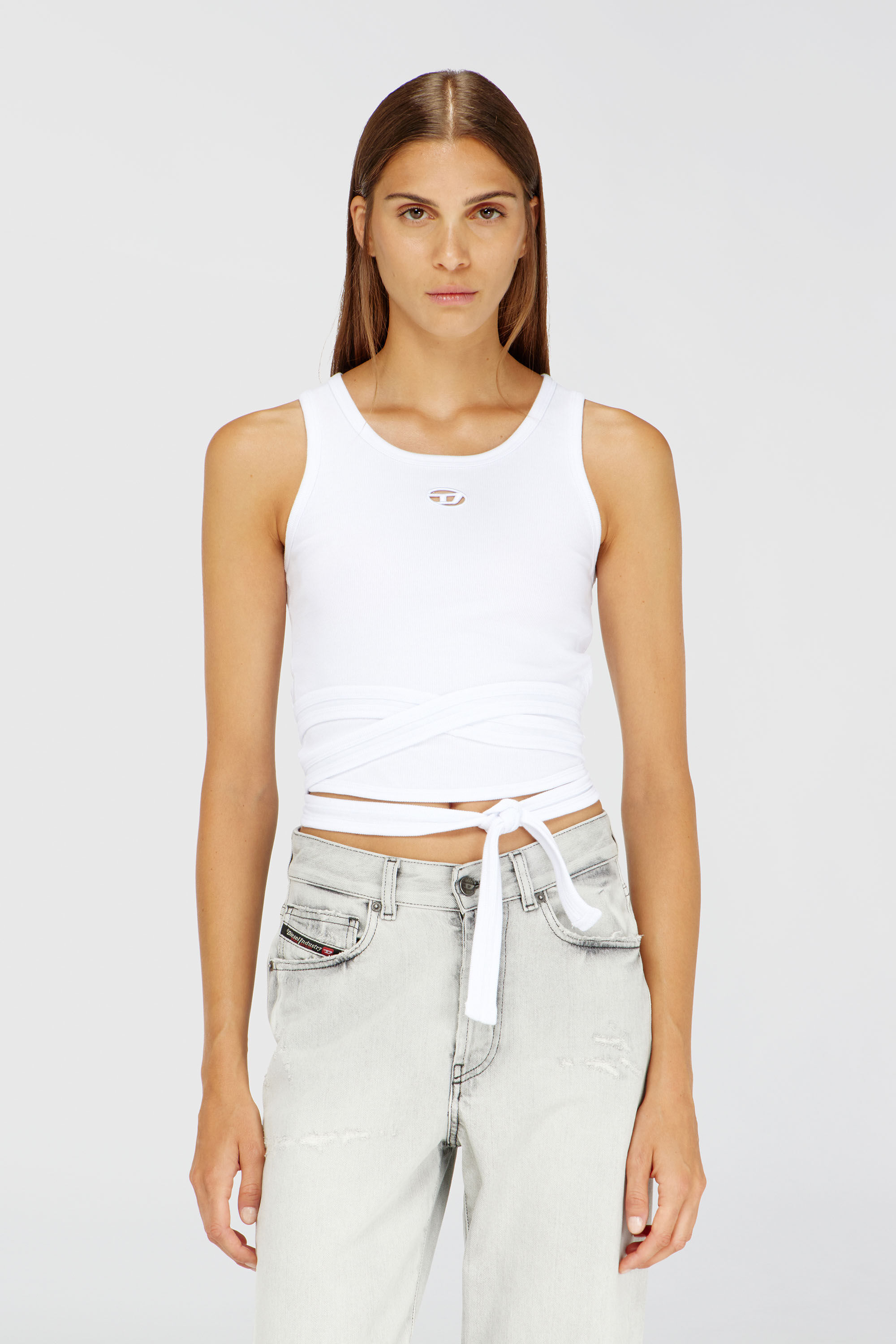 Diesel - T-ANKY-TAIL-S1, Crop top avec lacets enveloppants Femme in Blanc - 3