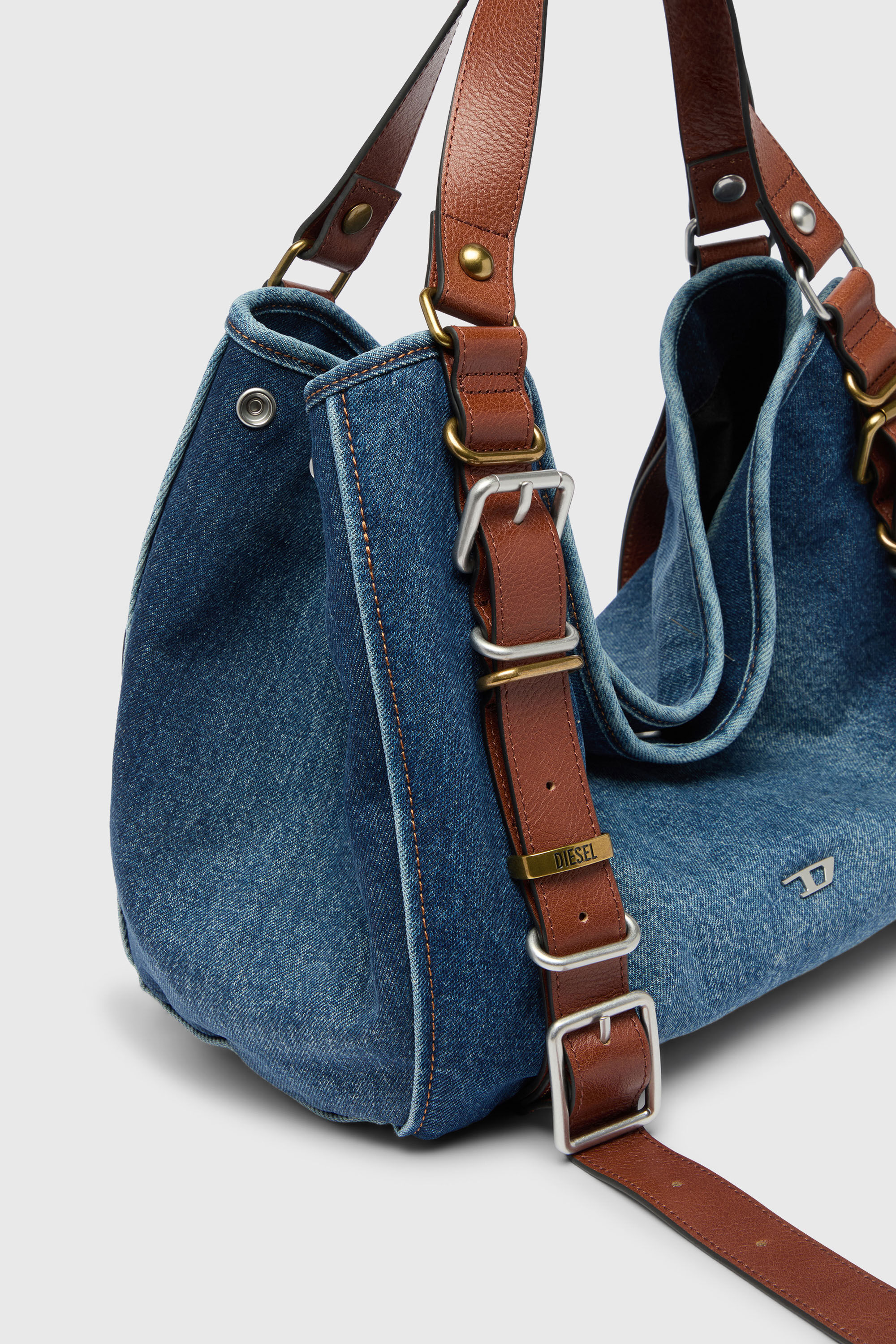 Diesel - D-ONE TOPHANDLE M, D-One-Medium sac &agrave; poign&eacute;e sup&eacute;rieure en denim et cuir Femme in Bleu - 5