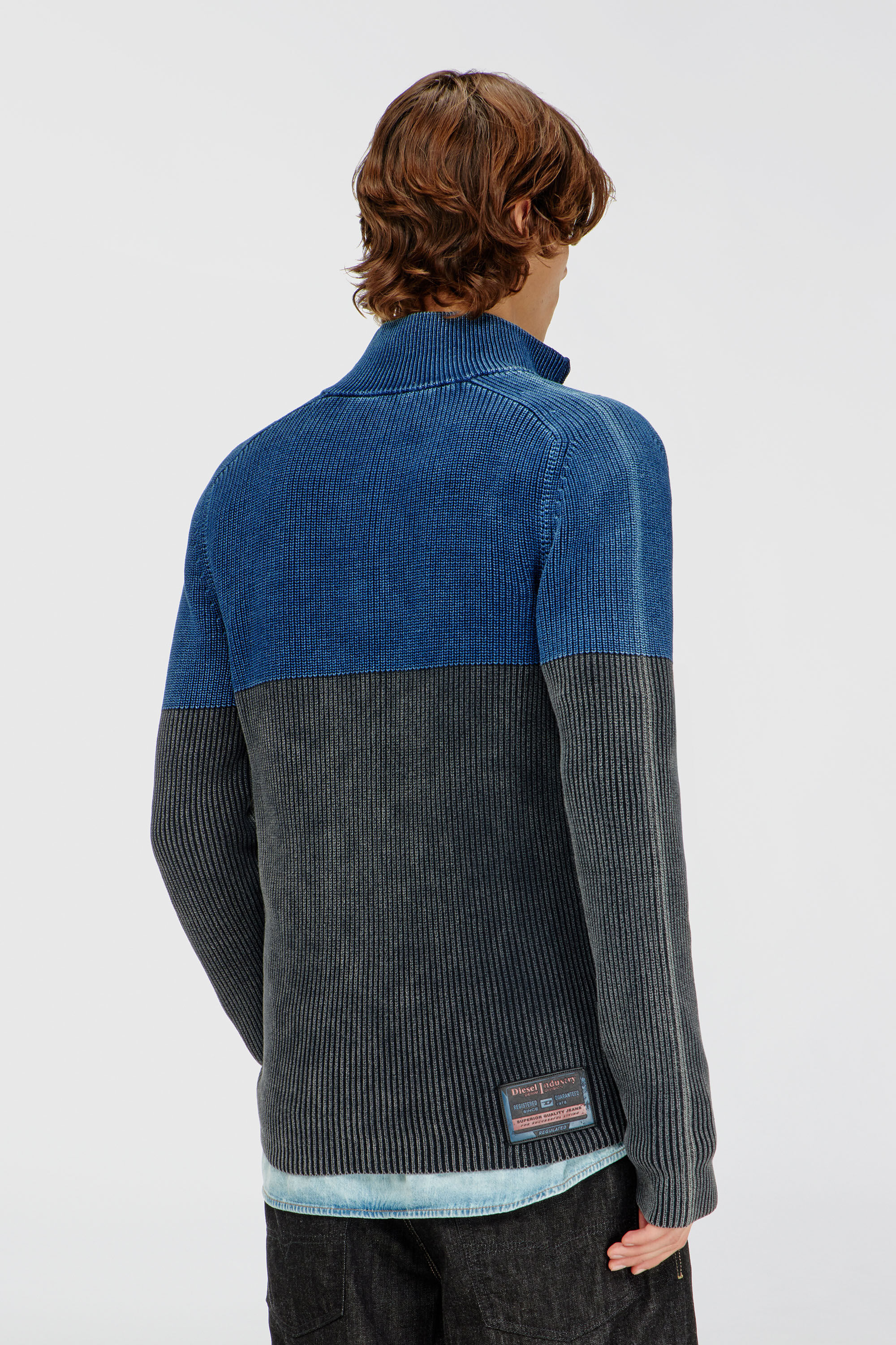 Diesel - K-HERMOS, Cardigan zipp&eacute; effet denim bicolore Homme in Polychrome - 3