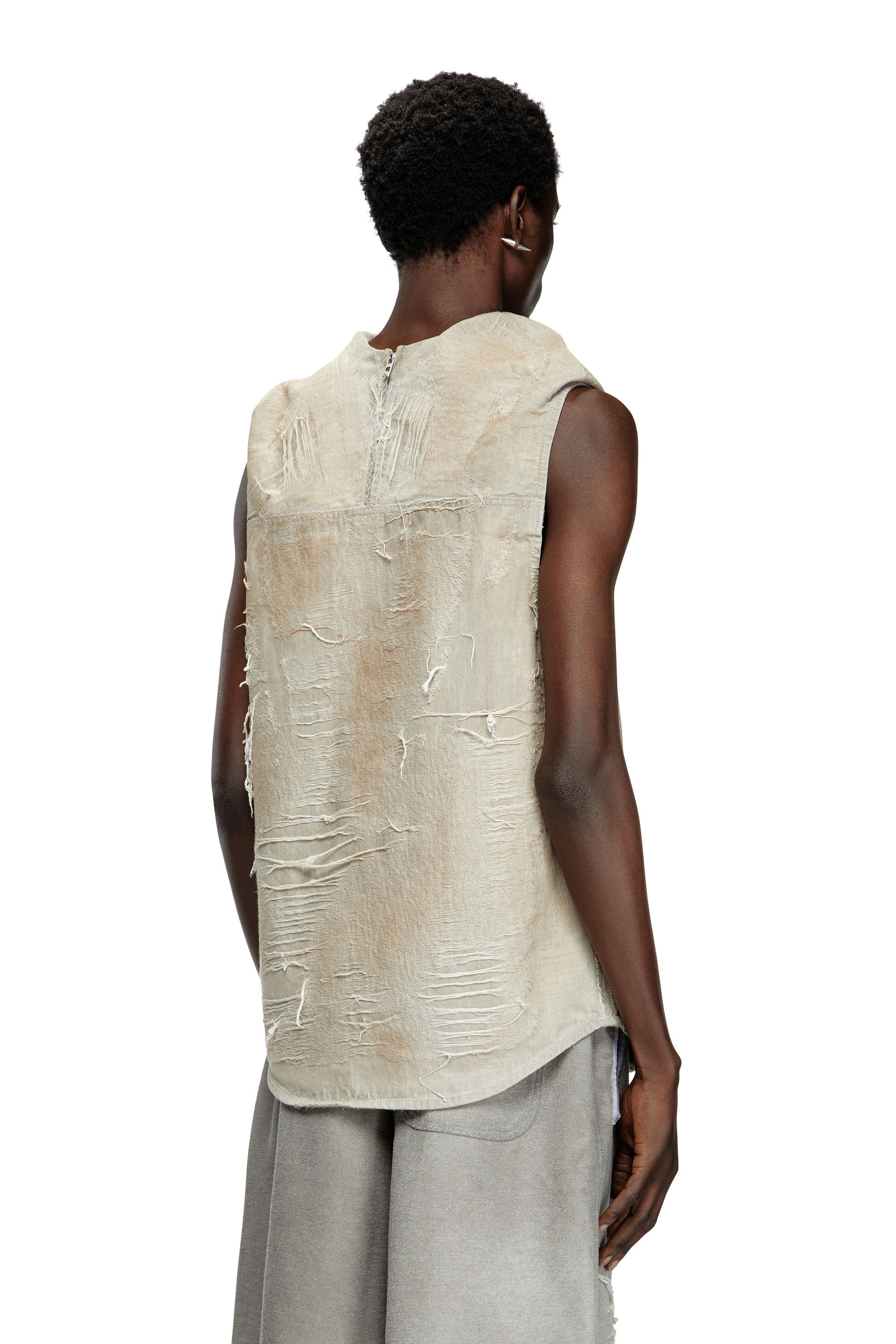 Diesel - D-TASTON-FSG, T-shirt moulant en denim jacquard avec micro-effet vieilli Homme in Gris - 4