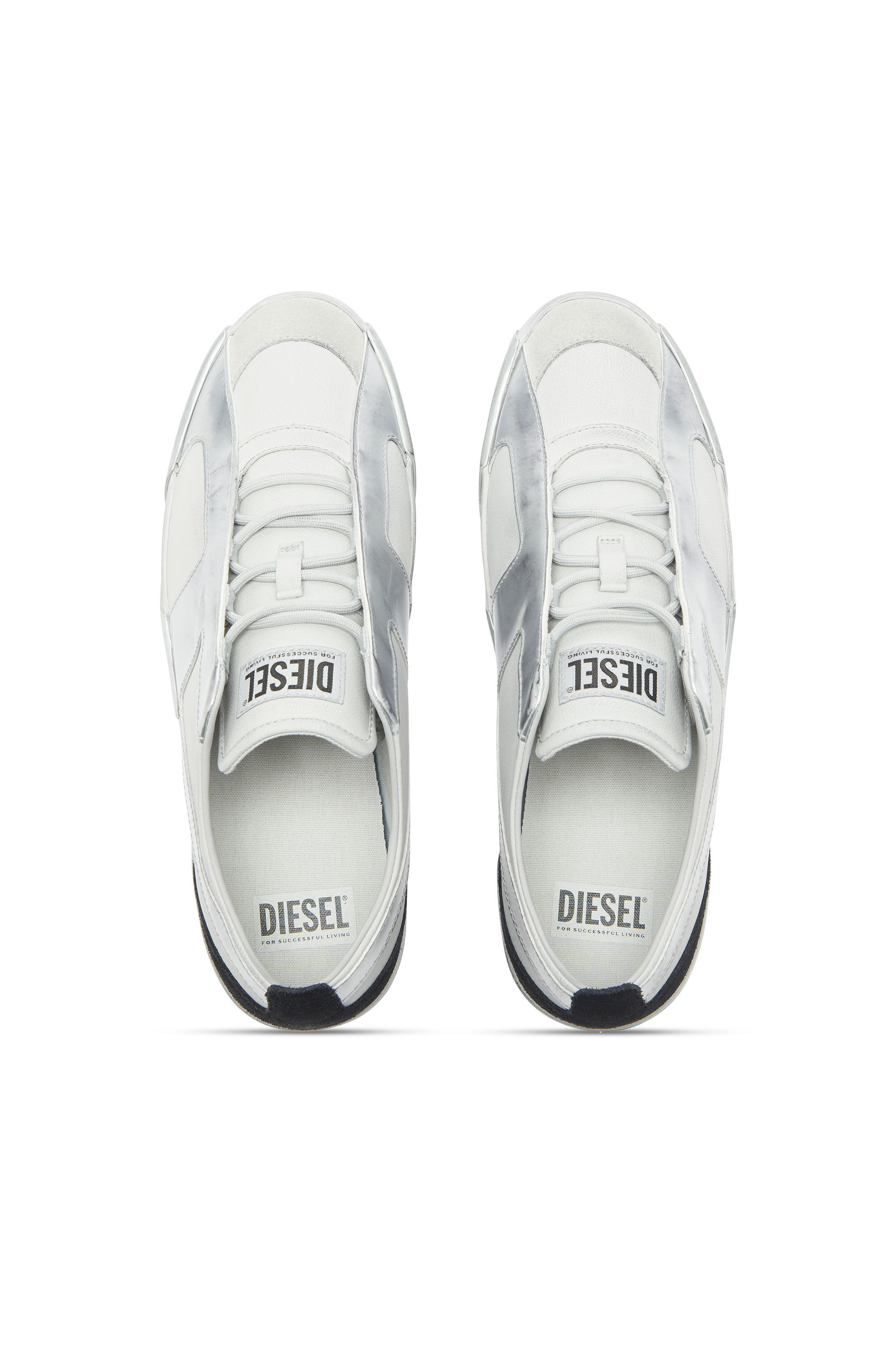 Diesel - S-SLANTE-D LOW, S-Slante-D - Sneakers effet us&eacute; en cuir et su&egrave;de Homme in Blanc - 4