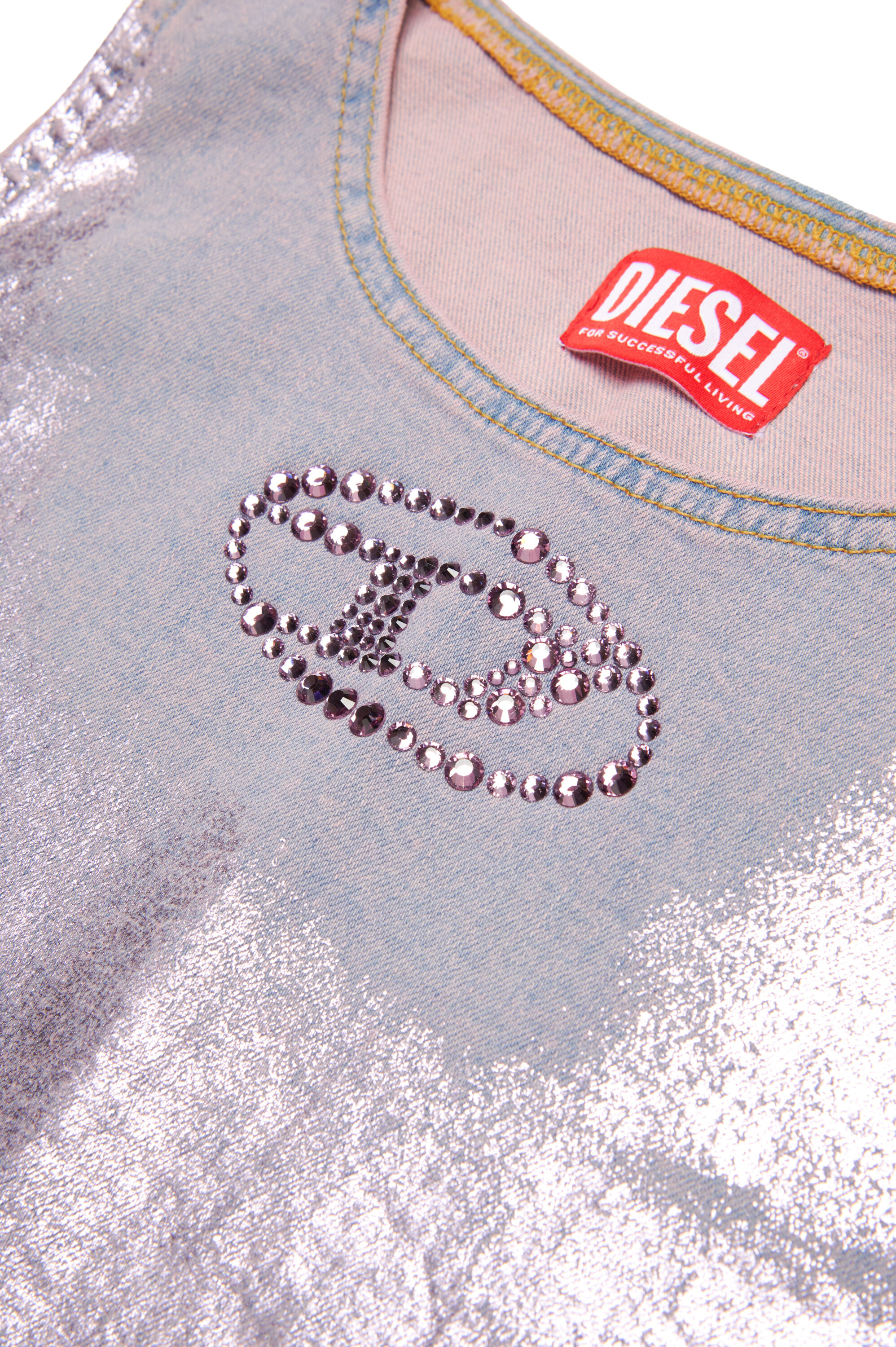 Diesel - TRISPY, Top métallisé avec logo Oval D en cristal Femme in Violet - 4