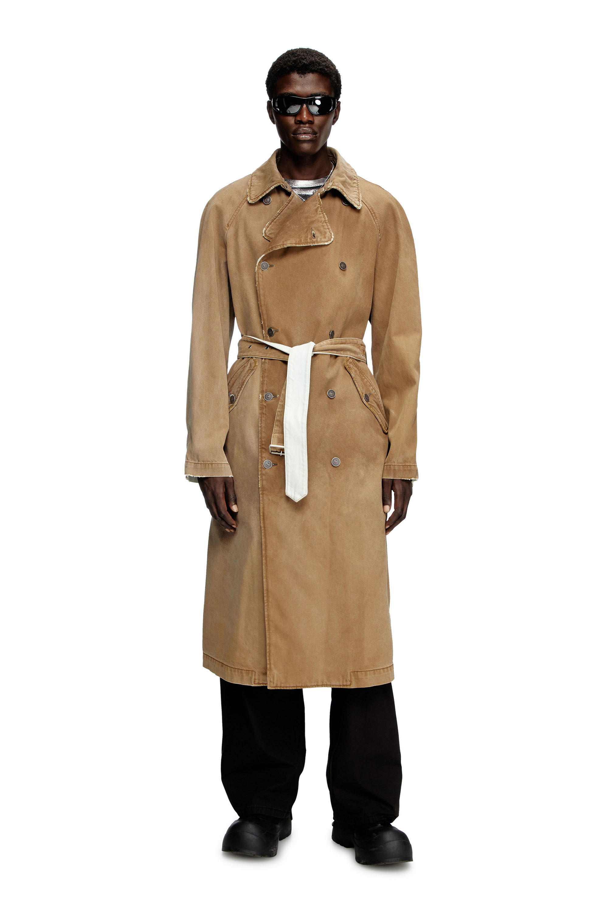 Diesel - D-DELIRIOUS-D, Trench-coat en denim effet sali Mixte in Marron - 1