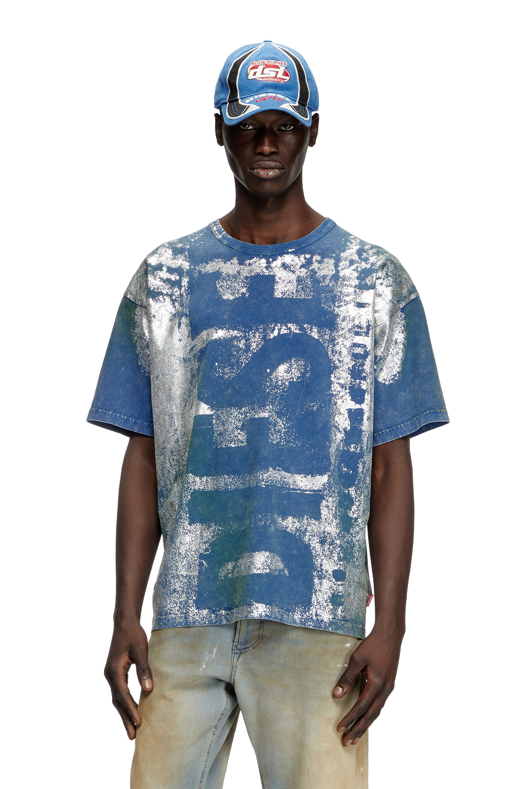 Diesel - T-BOXT-R2, T-shirt à logo avec effets métallisés Homme in Bleu - 3