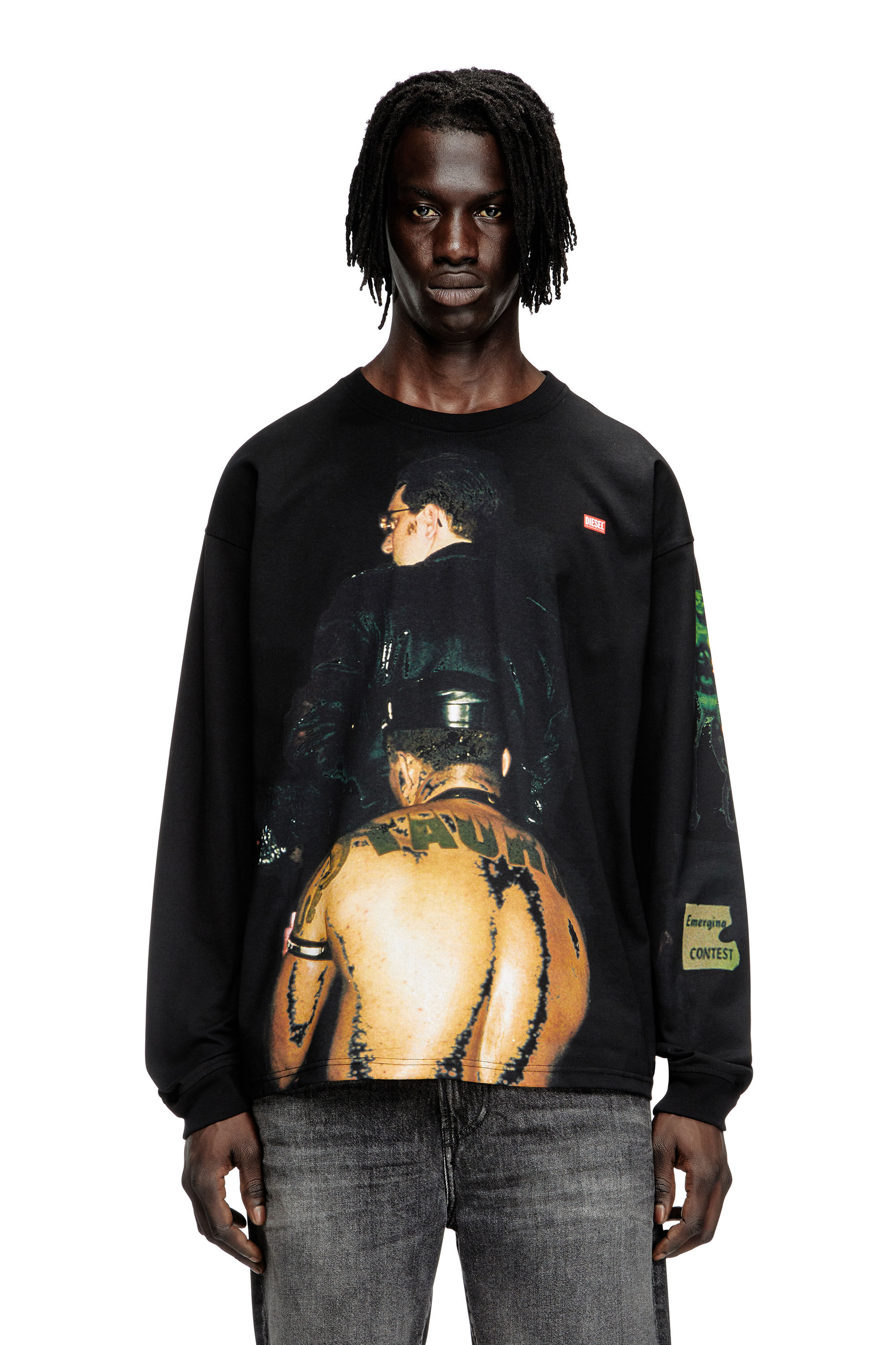 T-shirt à manches longues avec imprimé graphique Femme | Noir | Diesel