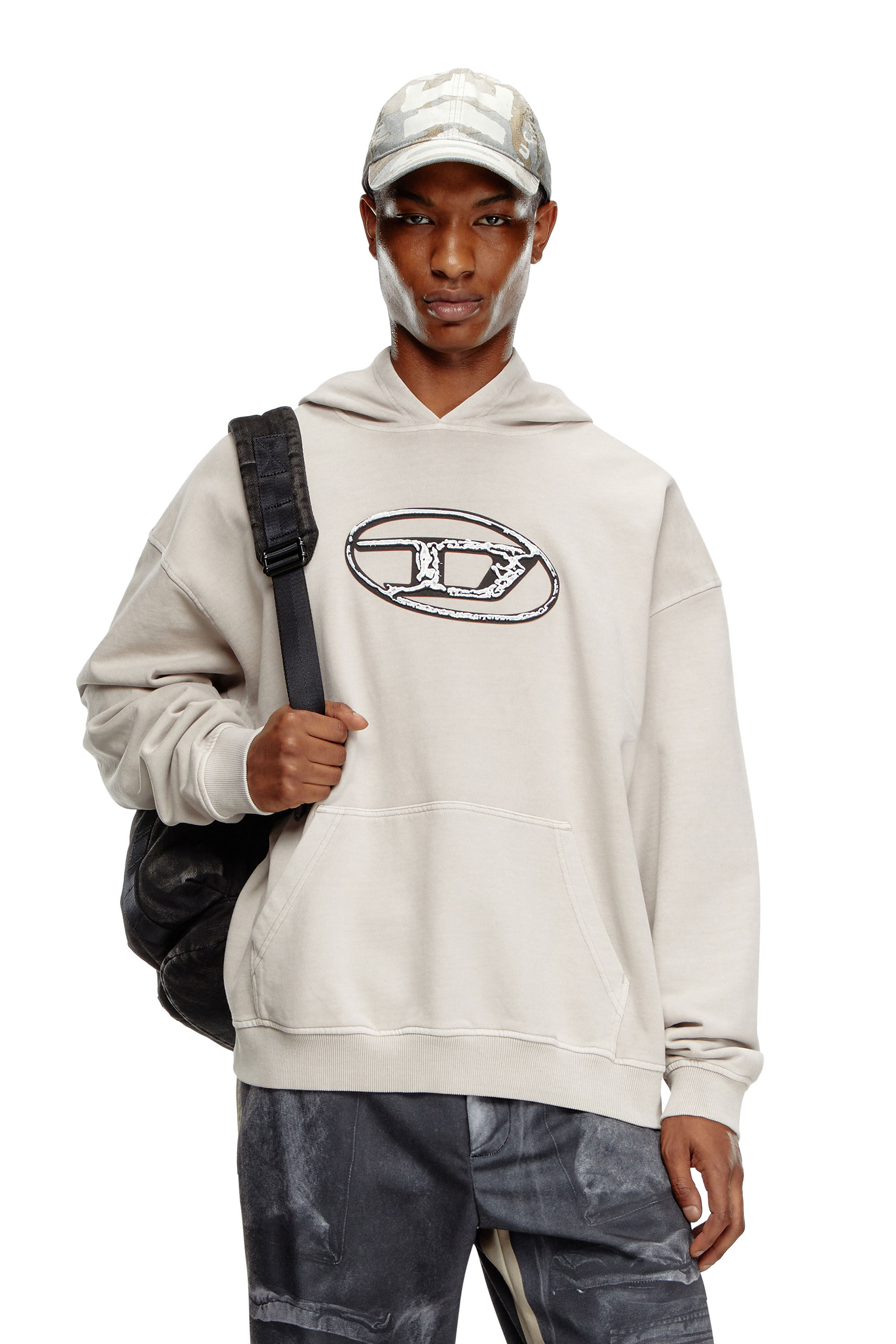 Sweat shirt a capuche avec logo imprime multicouche Homme Gris Diesel
