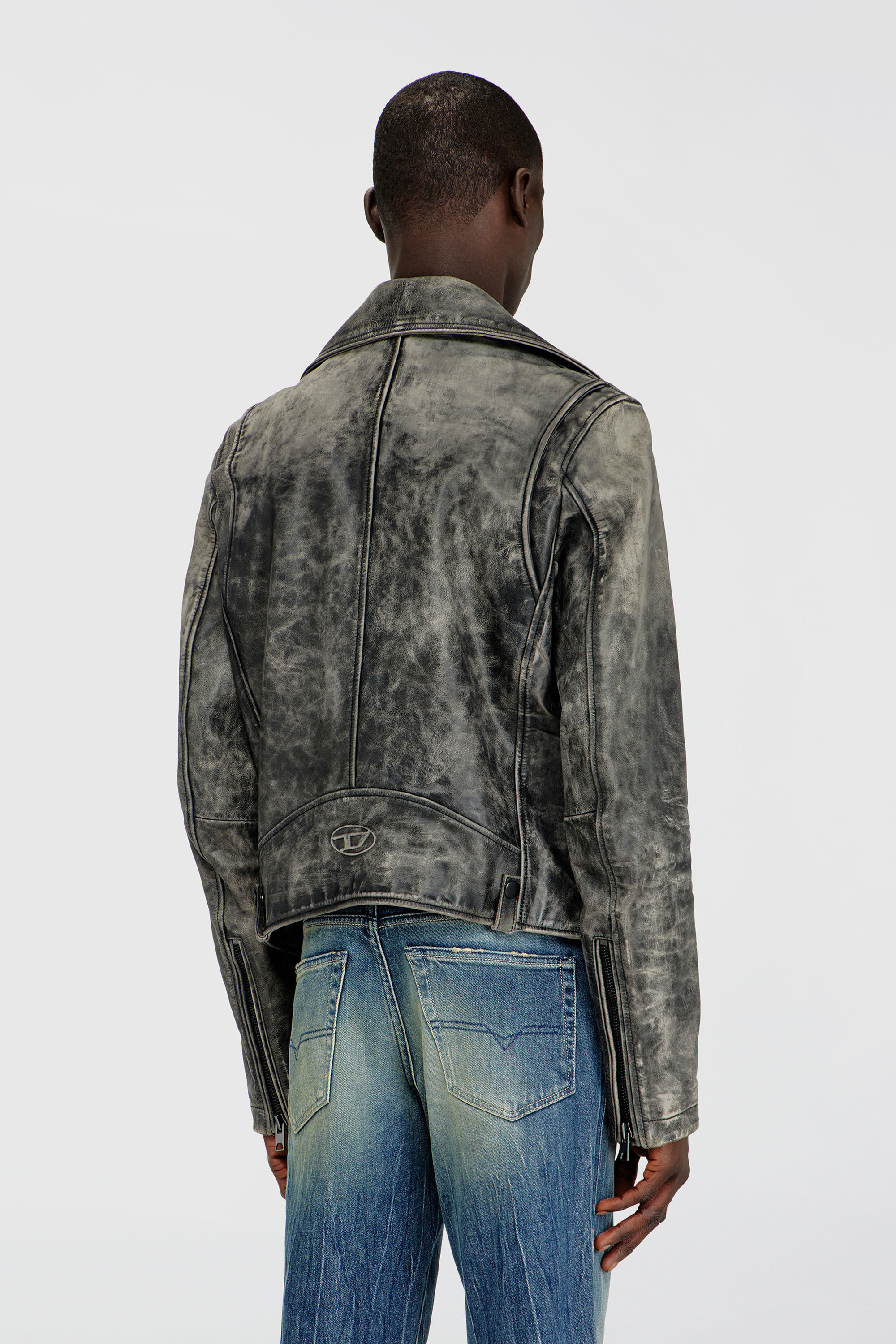 Diesel - L-EON-CJCM, Veste biker en cuir trait&eacute; Homme in Gris - 4