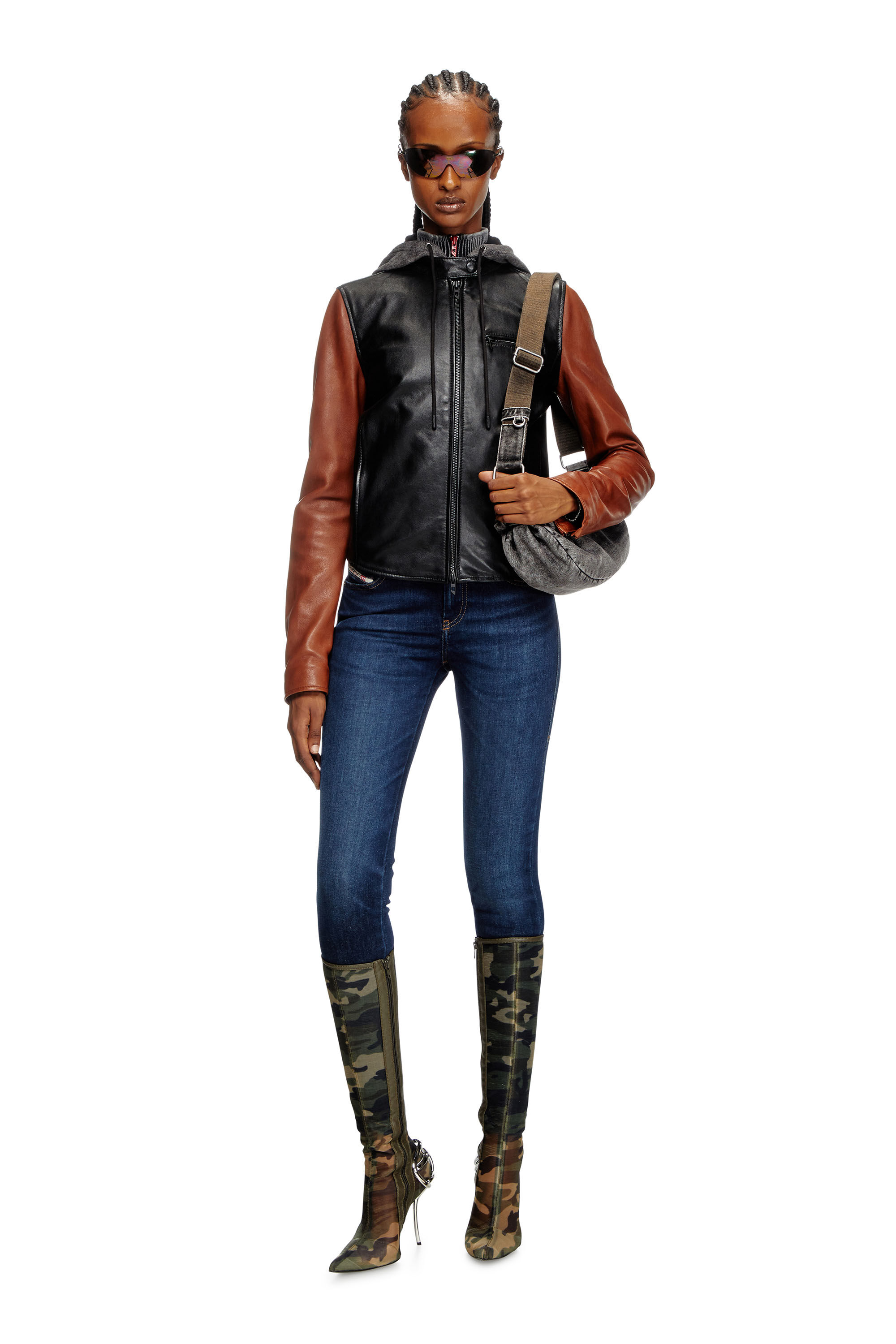 Diesel - L-OUDER, Veste en cuir color-block Femme in Polychrome - 1