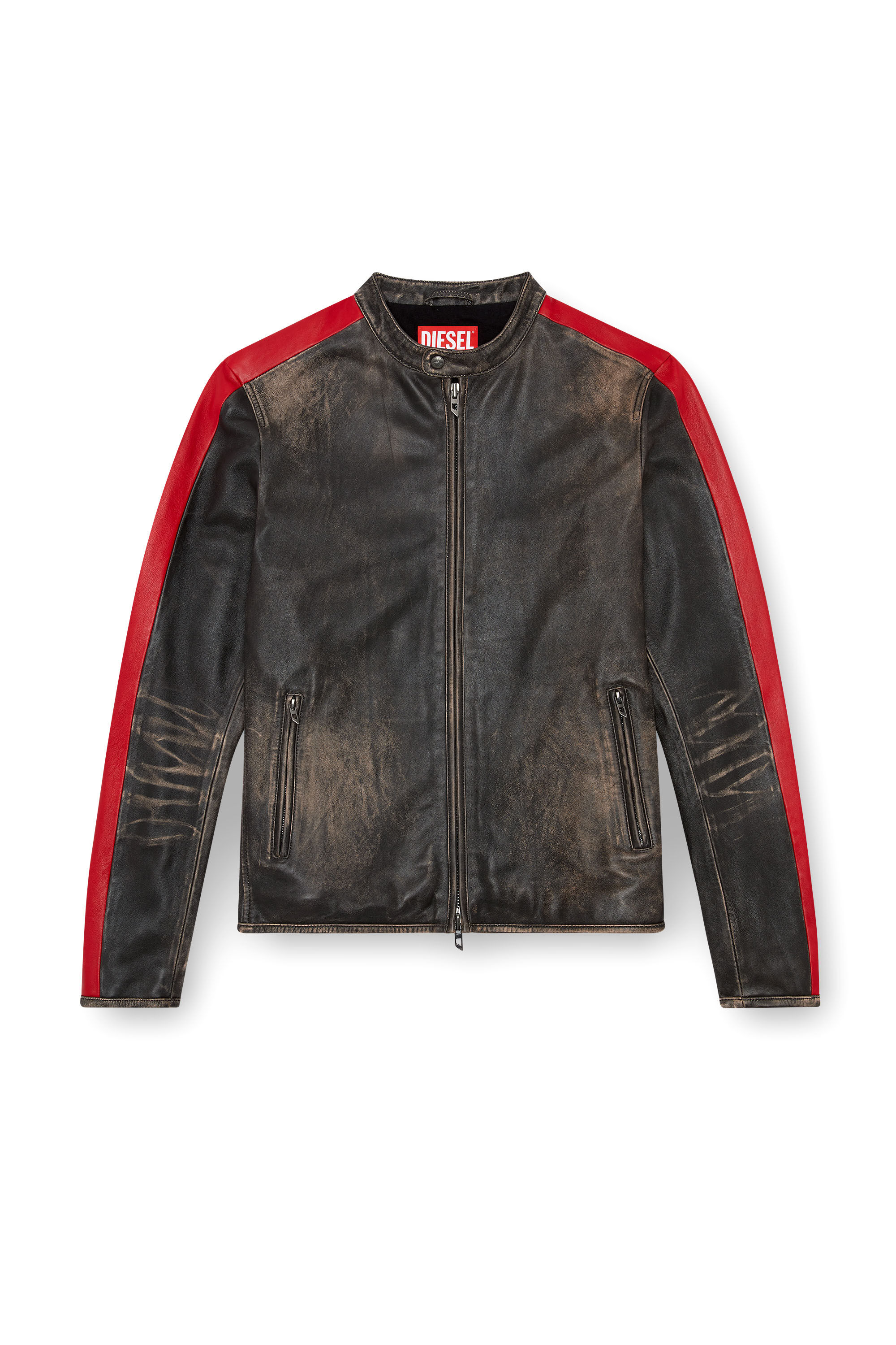 Diesel - L-RENN, Man Leather jacket with contrasting stripes in Multicolor - Image 2