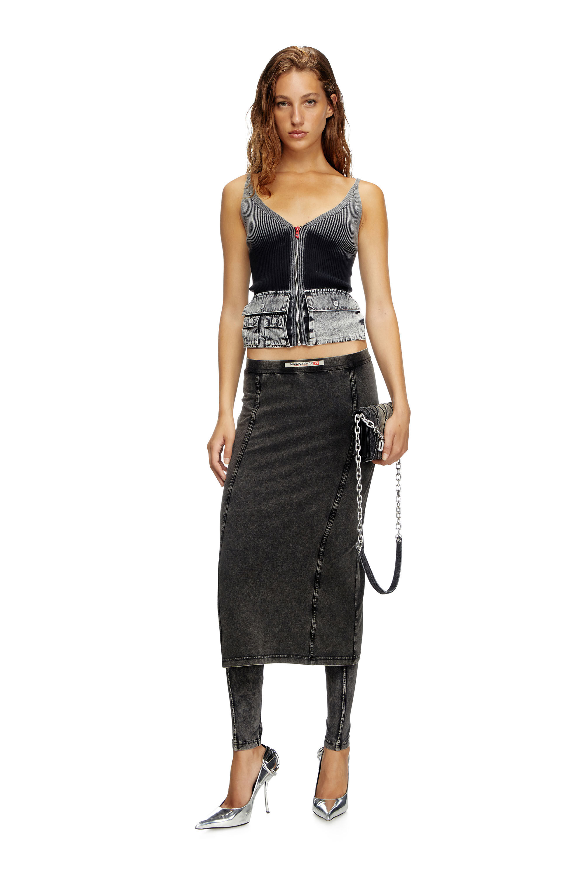 Diesel - M-MELLY, Débardeur en maille avec poches cargo en denim Femme in Gris - 1