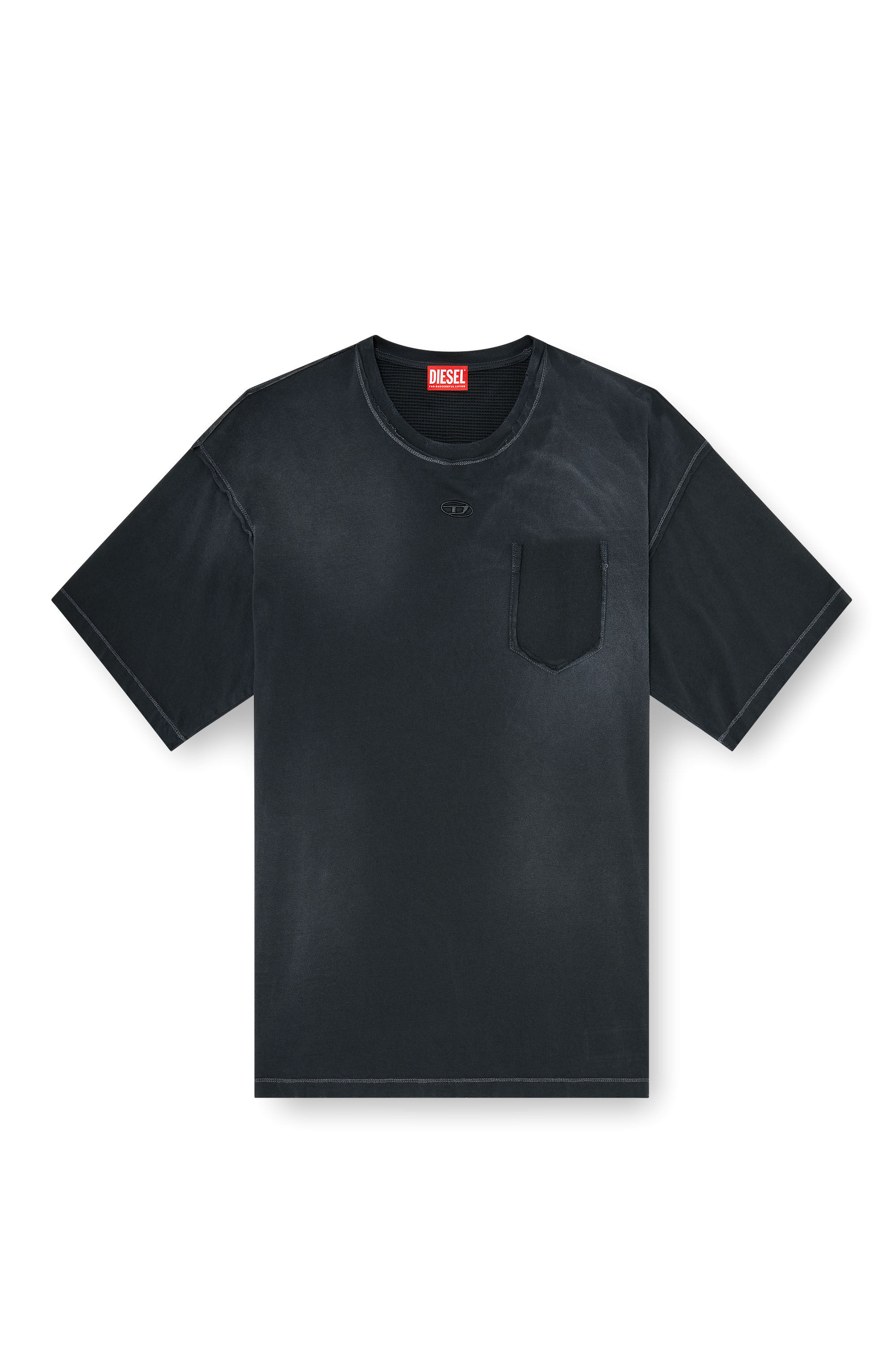 Diesel - T-POCK, T-shirt effet d&eacute;lav&eacute; avec poche d&eacute;chir&eacute;e Homme in Noir - 2