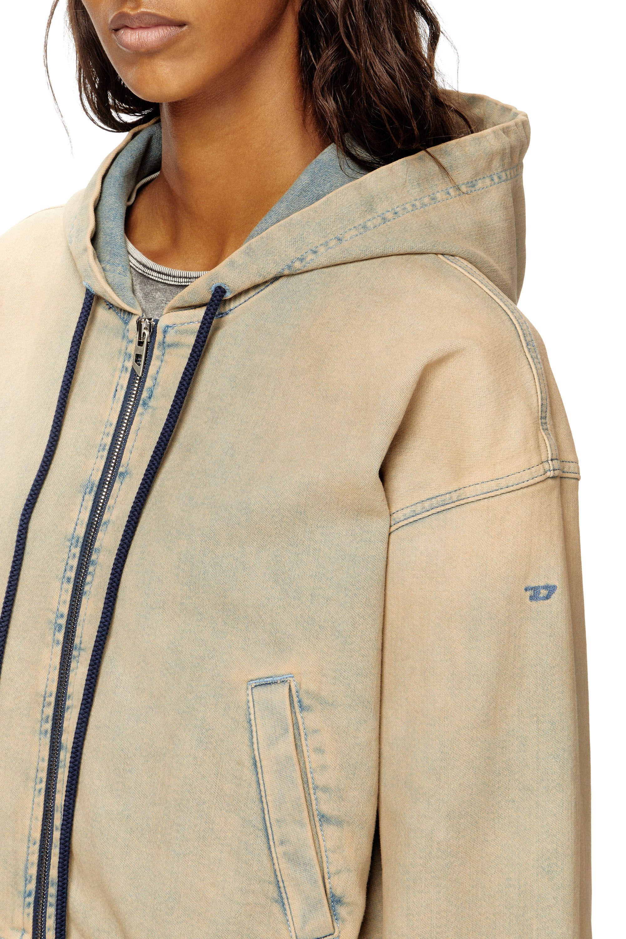 Diesel - DE-GIRI-CROP JOGG, Sweat-shirt à capuche zippé en tissu JoggJeans coloré Femme in Polychrome - 5
