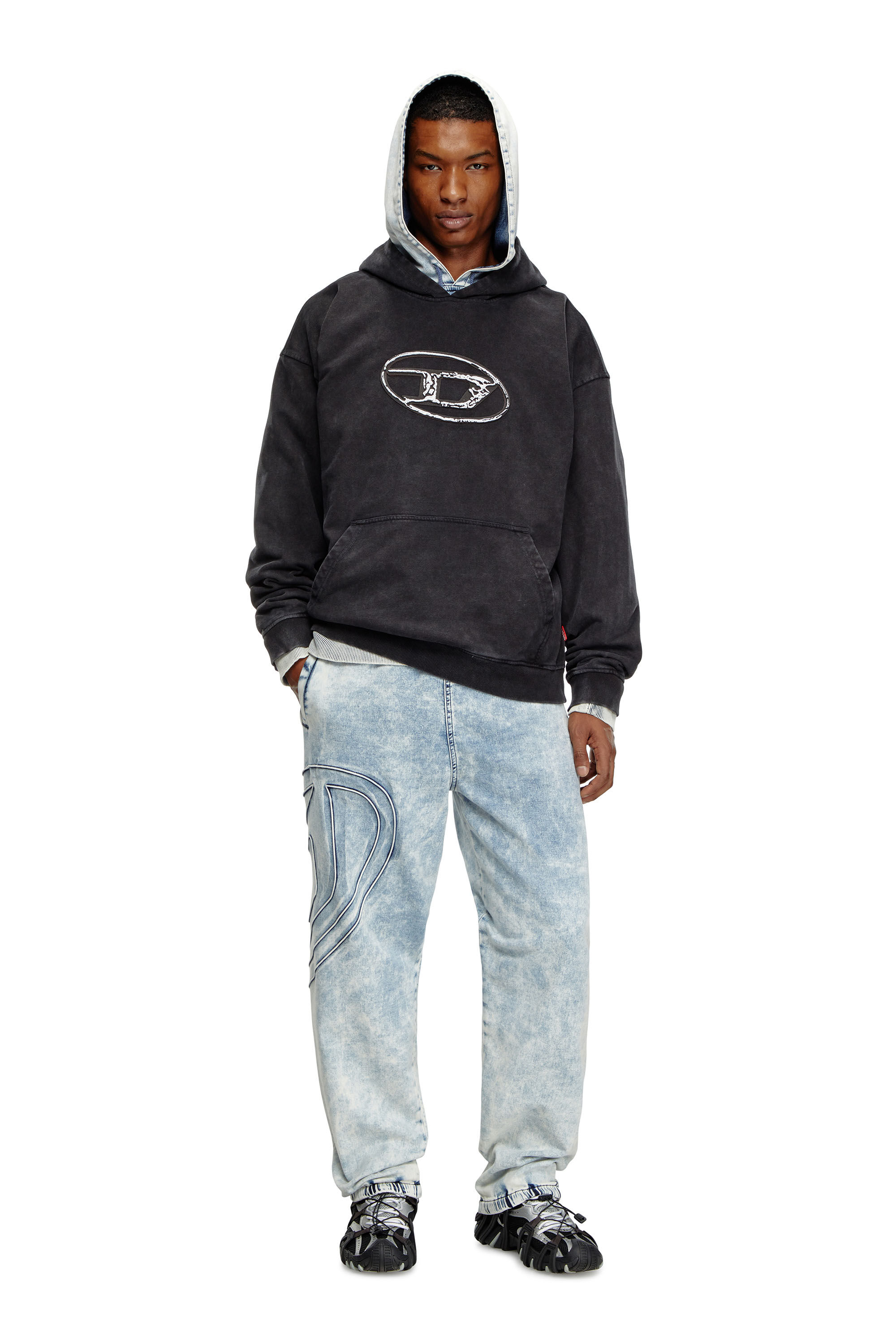 Sweat shirt a capuche avec logo imprime multicouche Homme Noir Diesel