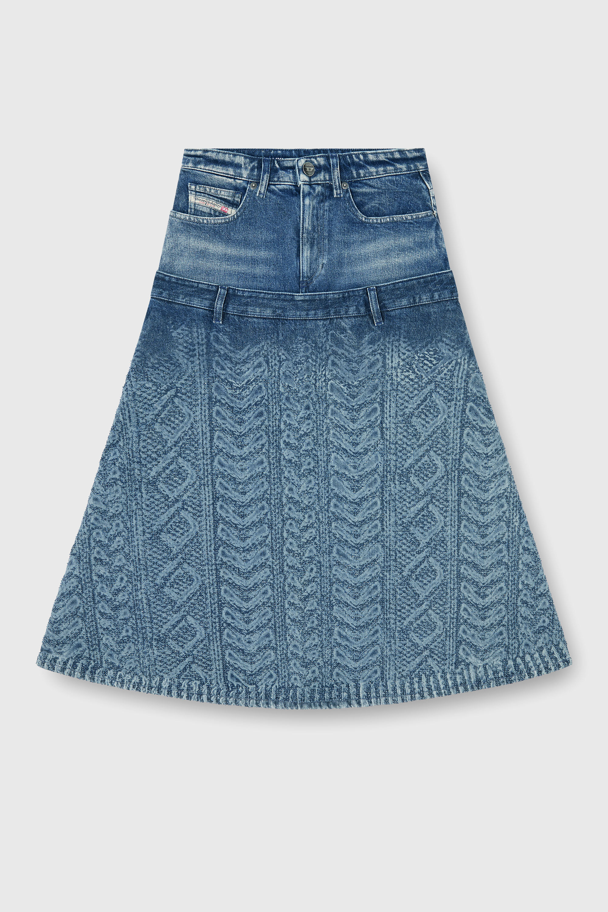 Diesel - DE-VORYA-S1, Jupe midi en denim effet maille torsad&eacute;e Femme in Bleu - 2
