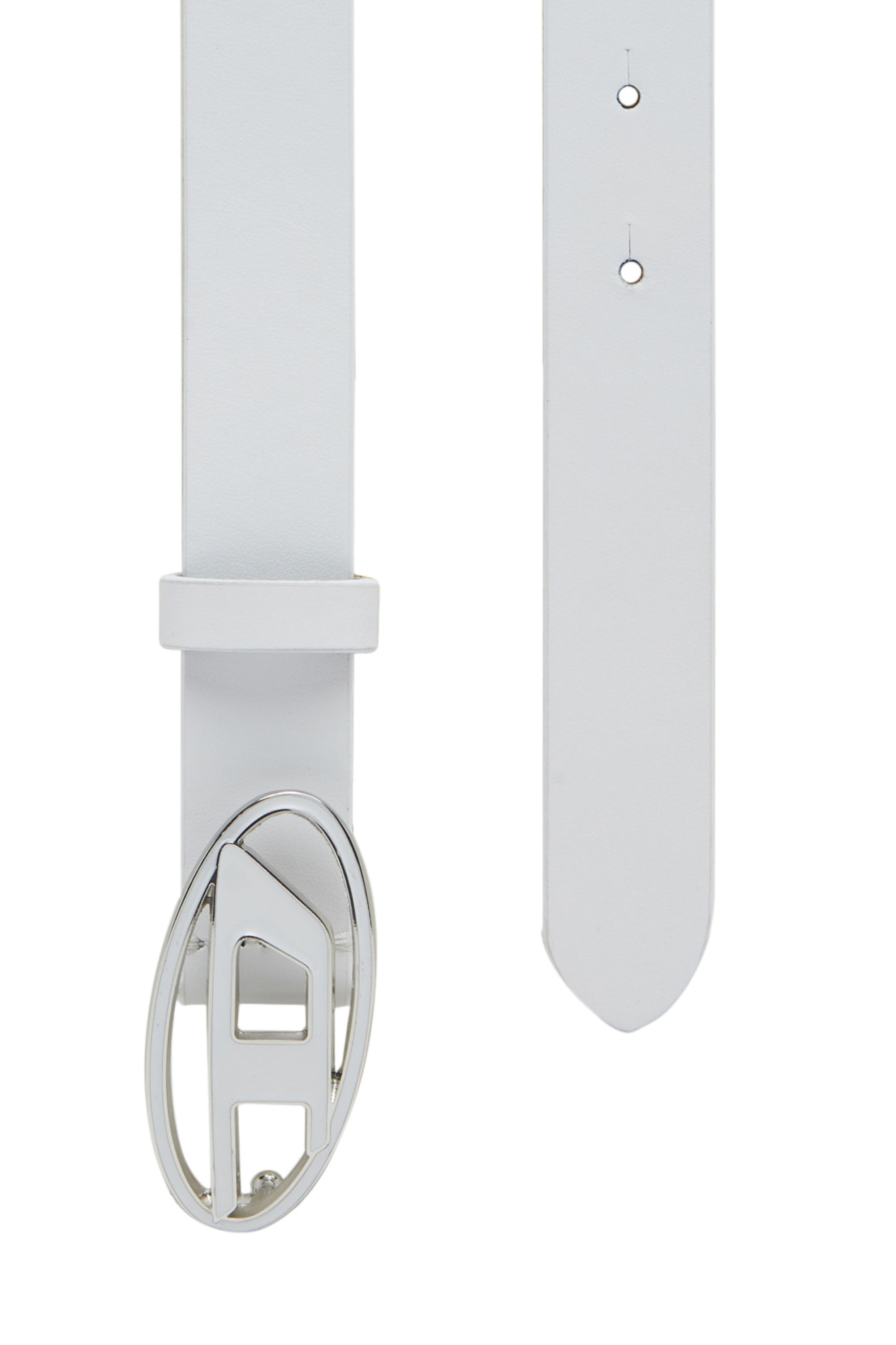 Ceinture en cuir avec boucle emaillee Femme Blanc Diesel