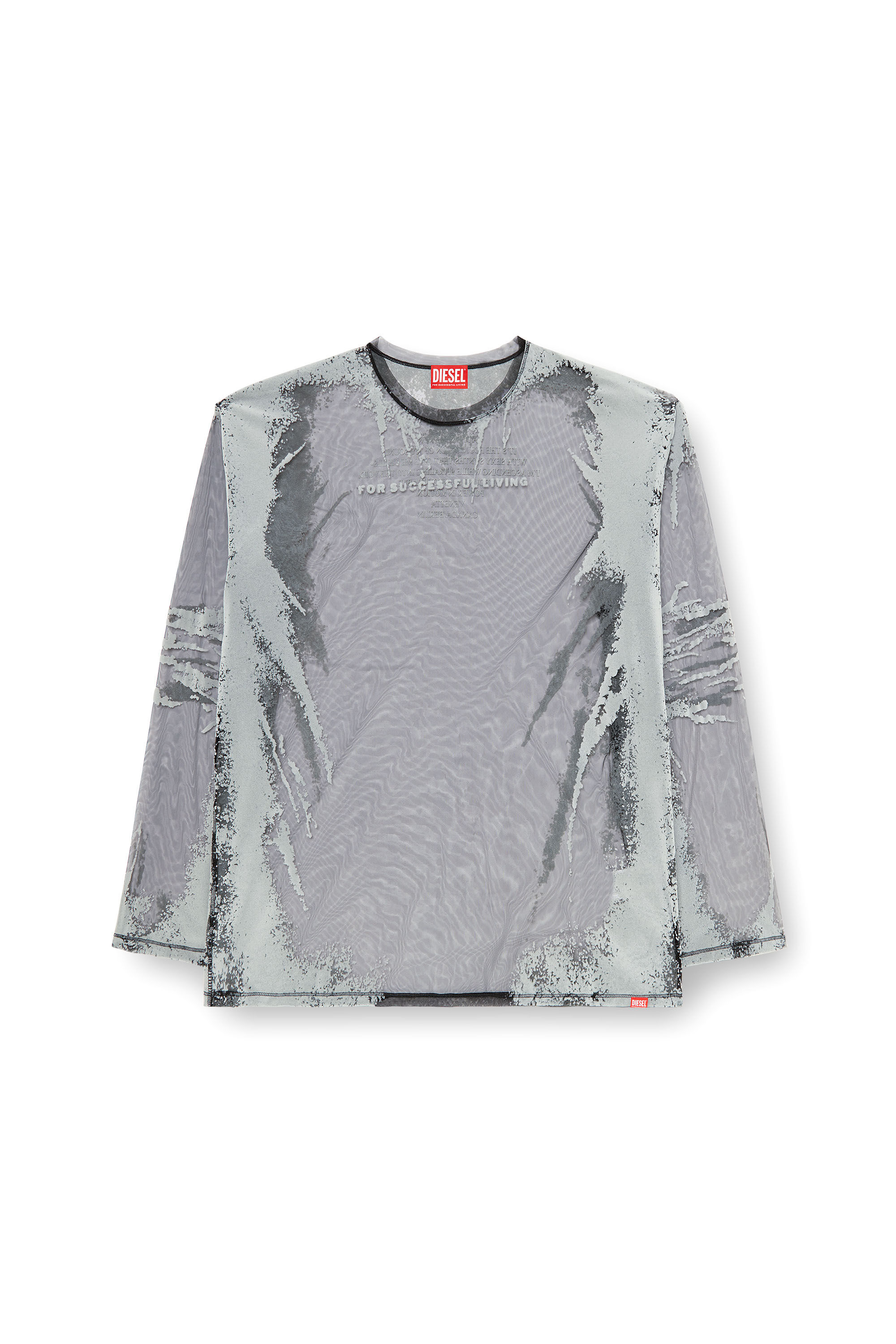 Diesel - T-HASSAN-LS-A, T-shirt en nylon à manches longues avec imprimé paroles Mixte in Noir - 2