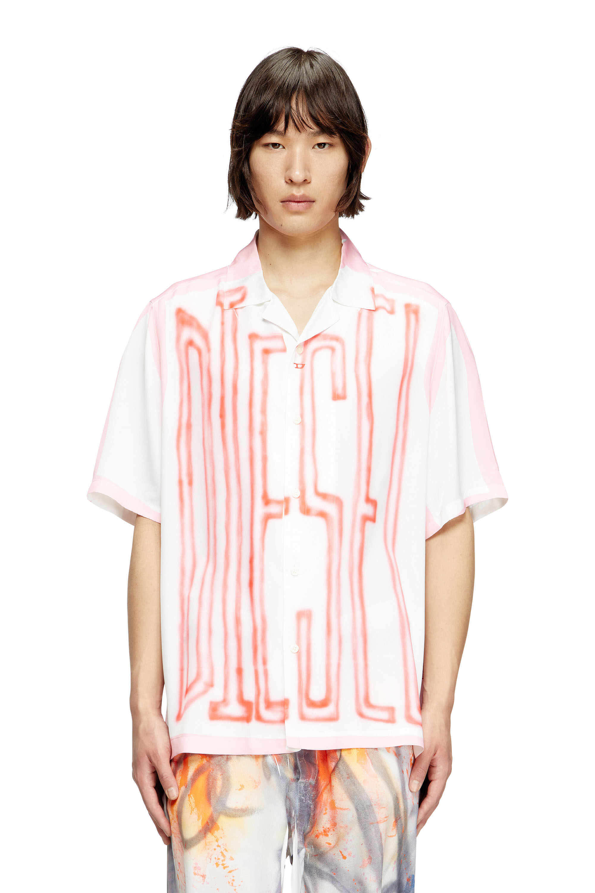 Diesel - C-PAROSHORT-GRAFFITI-FRA, Chemise bowling en satin avec logo graffiti Mixte in Polychrome - 3