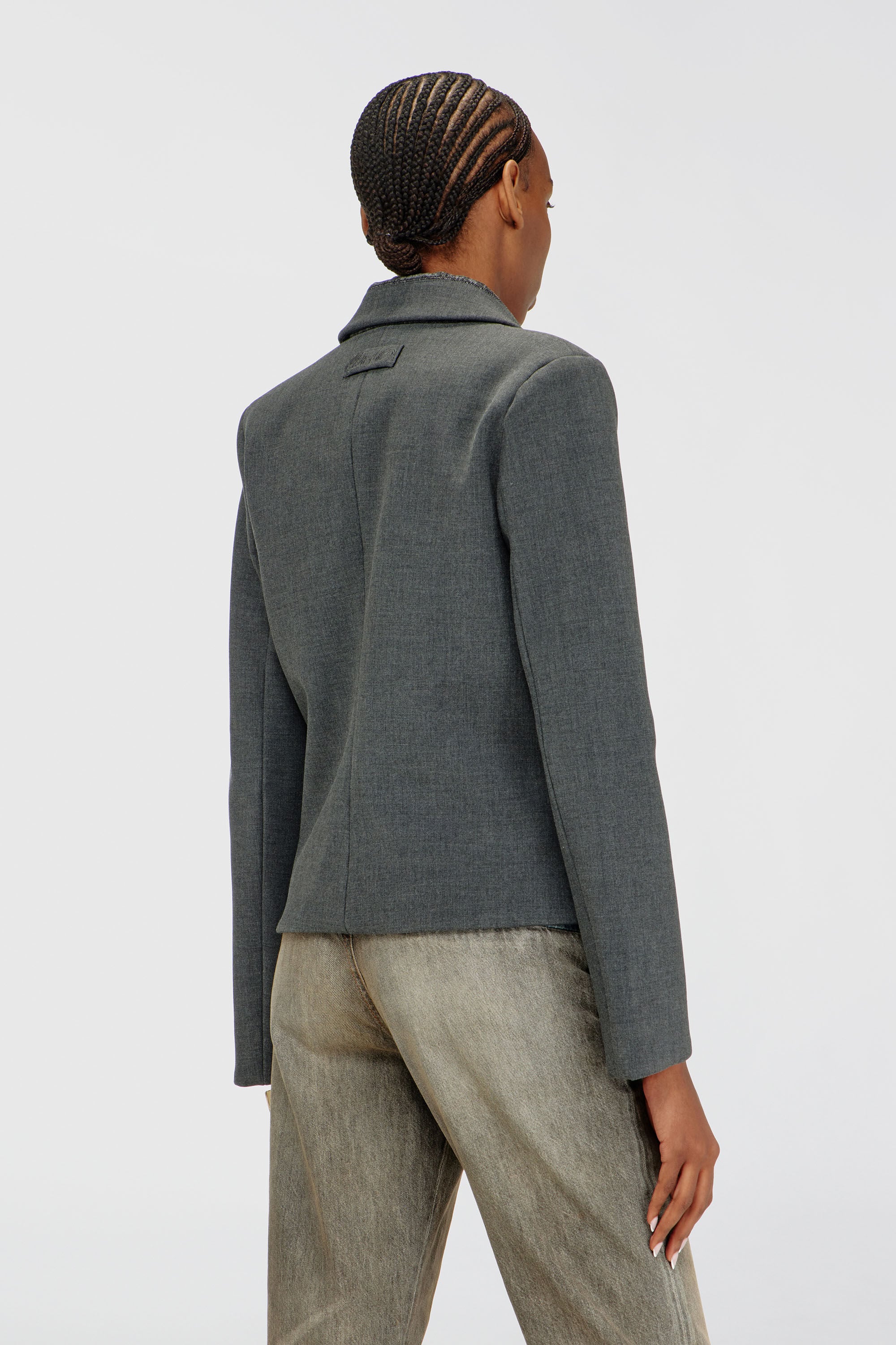 Diesel - G-LINTY, Blazer court &agrave; col orn&eacute; de denim Femme in Gris - 4