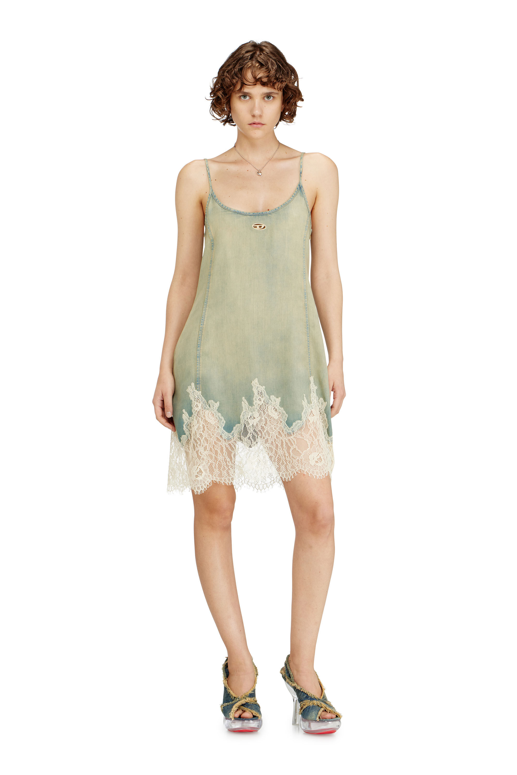 Diesel - DE-ODRY-S, Robe courte en jean dentelle Femme in Polychrome - 1