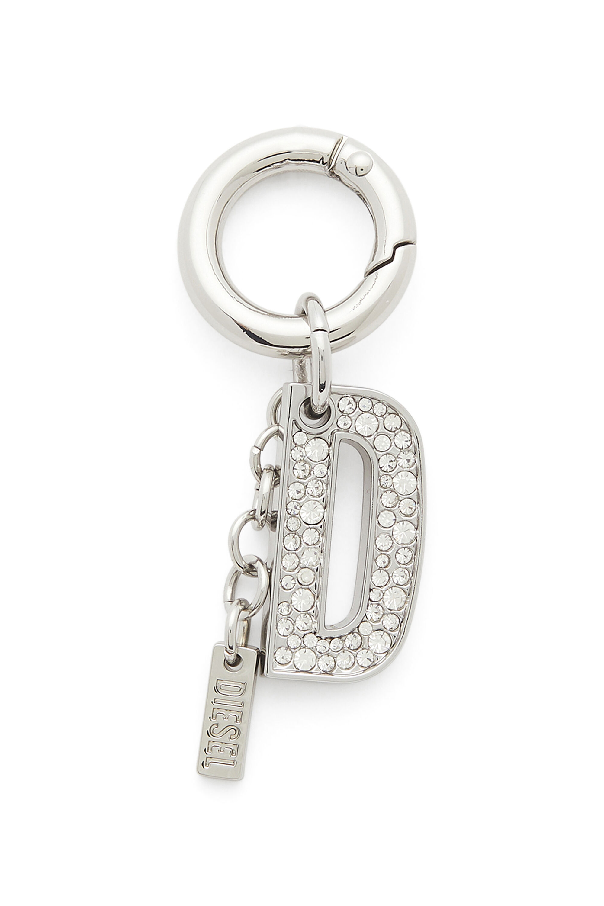 Diesel - CHARM-D, Porte-cl&eacute;s en m&eacute;tal avec pendentif cristal D Femme in Gris argent&eacute; - 1