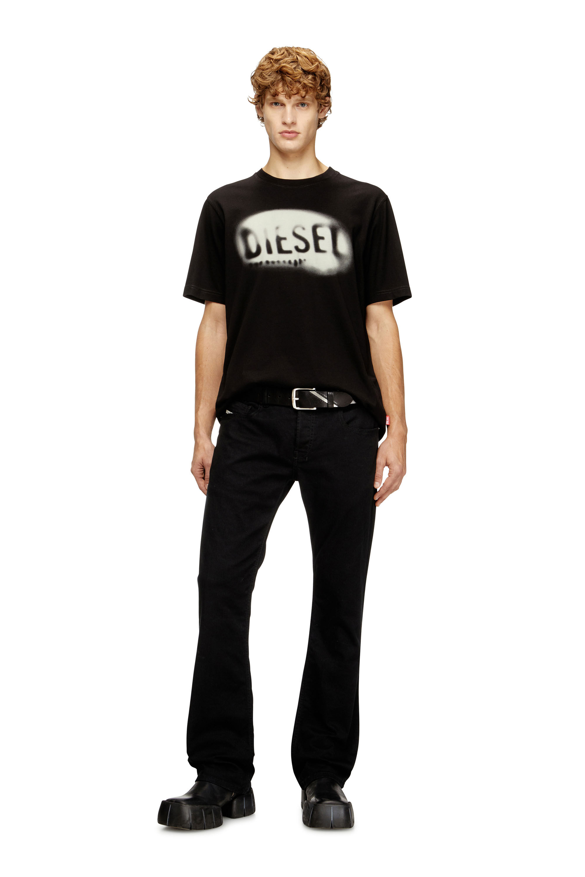 Diesel - T-ADJUST-V2, T-shirt en coton léger avec logo délavé Homme in Noir - 1