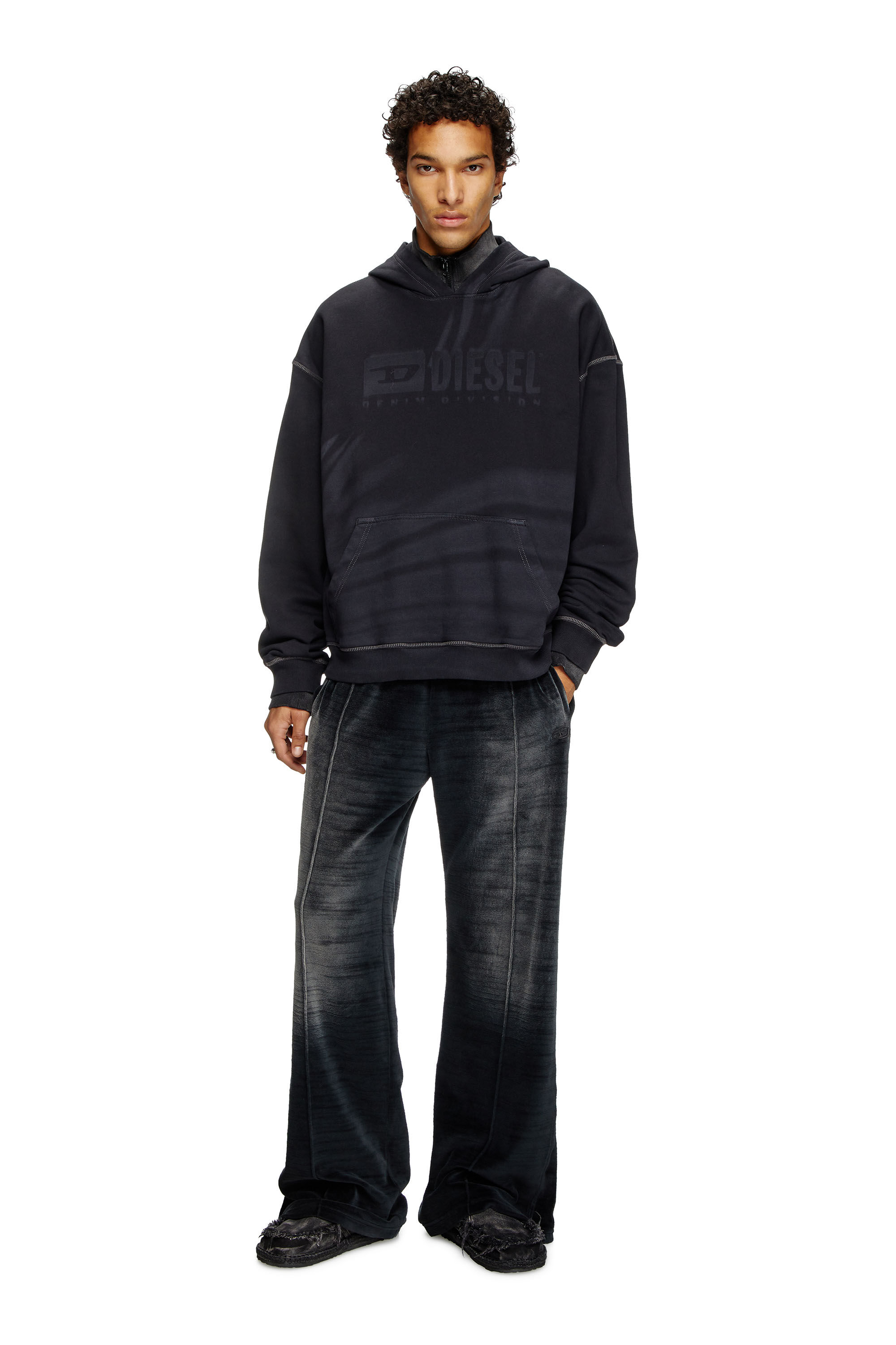 Diesel - S-BOXT-HOOD-R9, Sweat-shirt à capuche avec logo délavé au laser Homme in Noir - 1