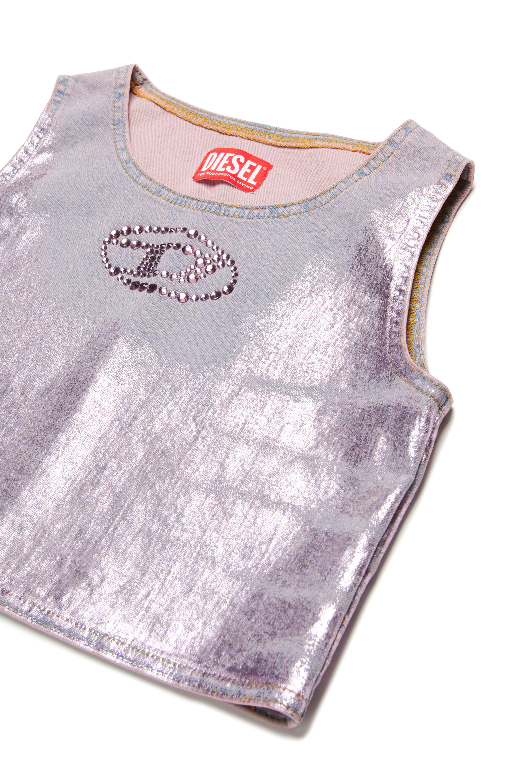 Diesel - TRISPY, Top métallisé avec logo Oval D en cristal Femme in Violet - 3