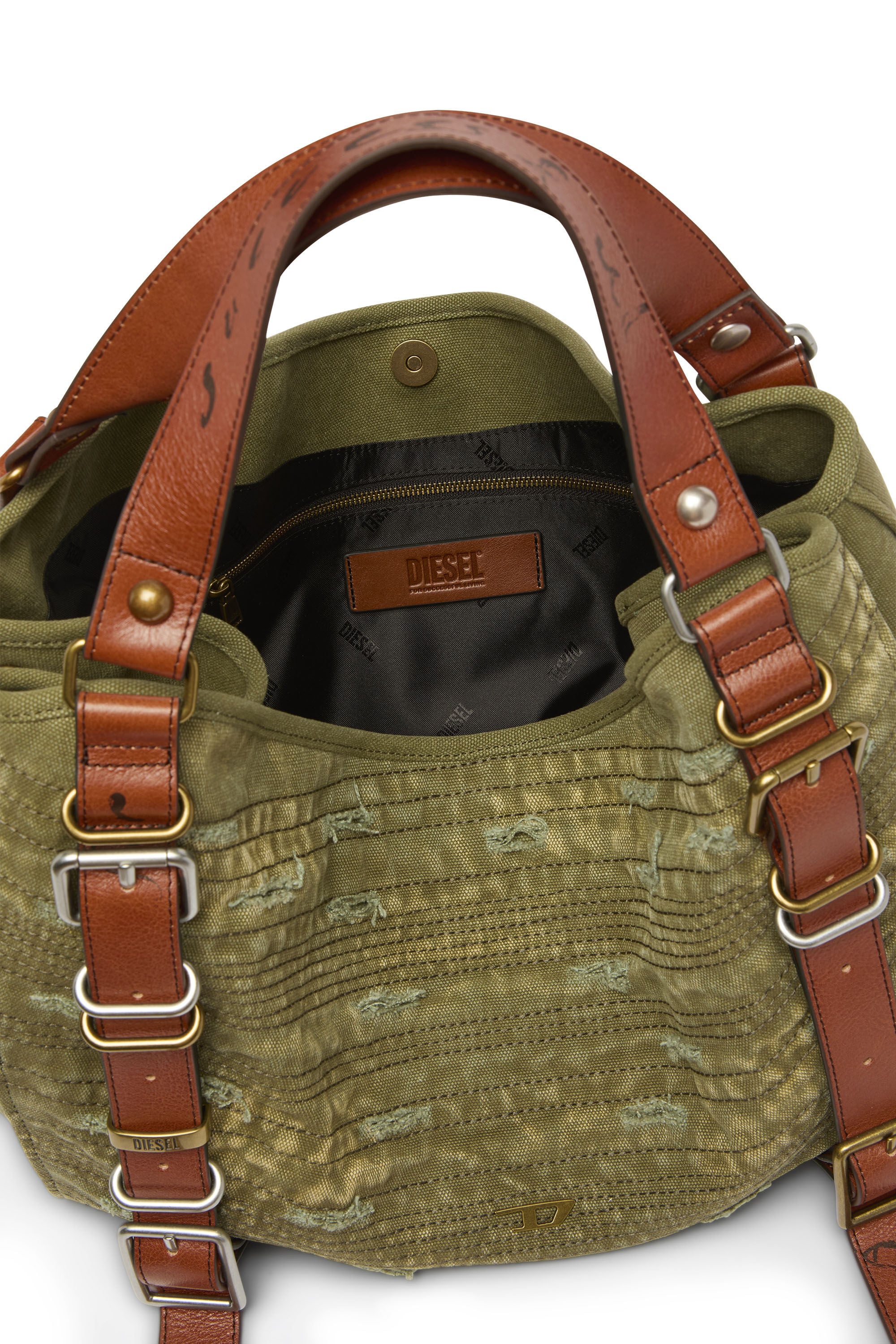Diesel - D-ONE TOPHANDLE M, D-One-Sac medium &agrave; poign&eacute;e sup&eacute;rieure en toile vieillie Mixte in Vert - 4