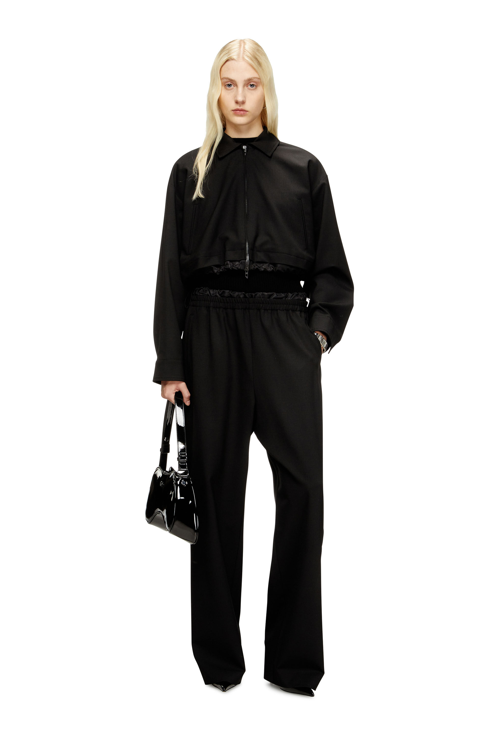 Diesel - J-TING-FEM-R2, Veste cropped en tissu tailleur et nylon Femme in Noir - 1