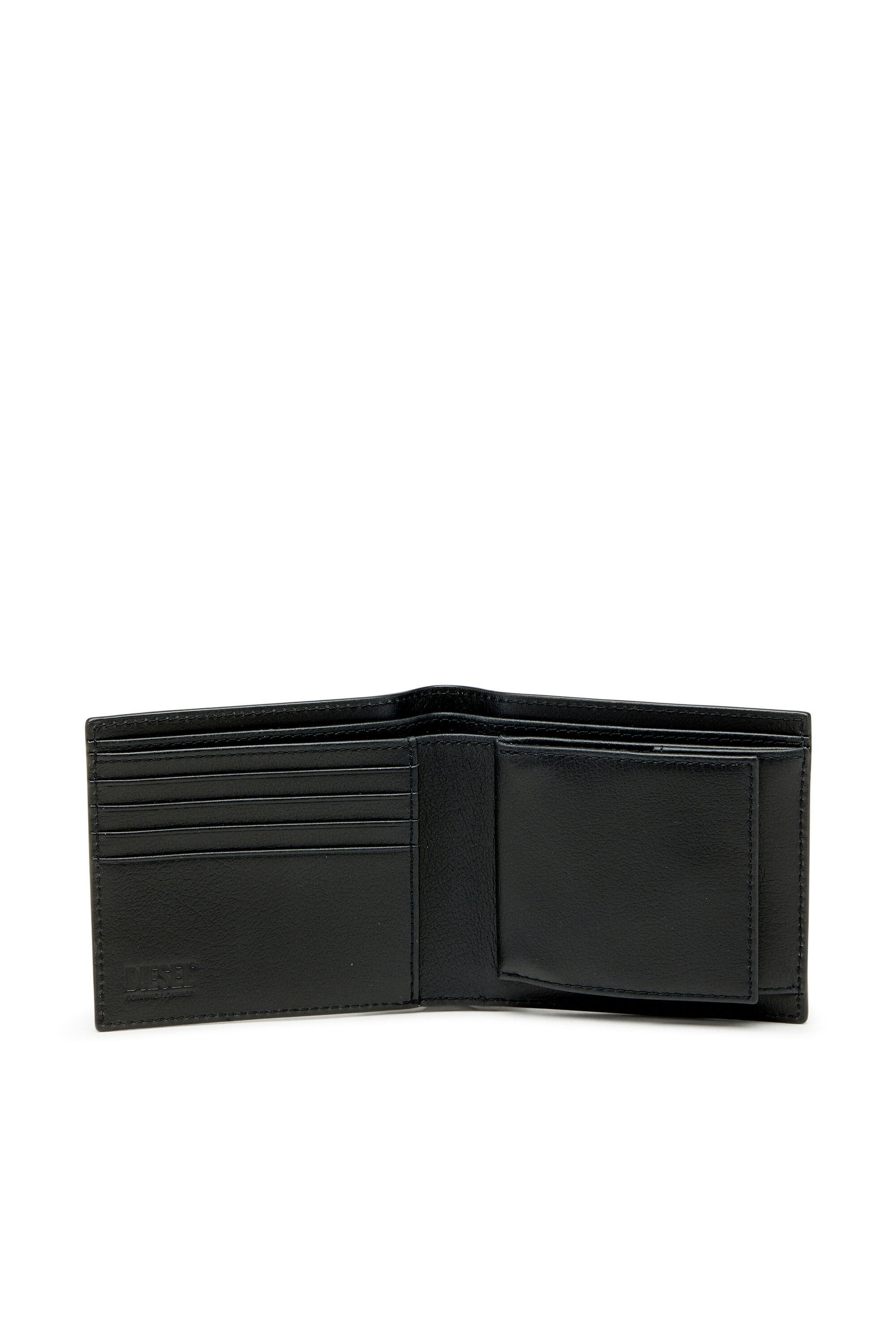 Diesel - MONOGRAM BI-FOLD COIN S 3D, Portefeuille en cuir &agrave; logo emboss&eacute; all-over Homme in Noir - 3