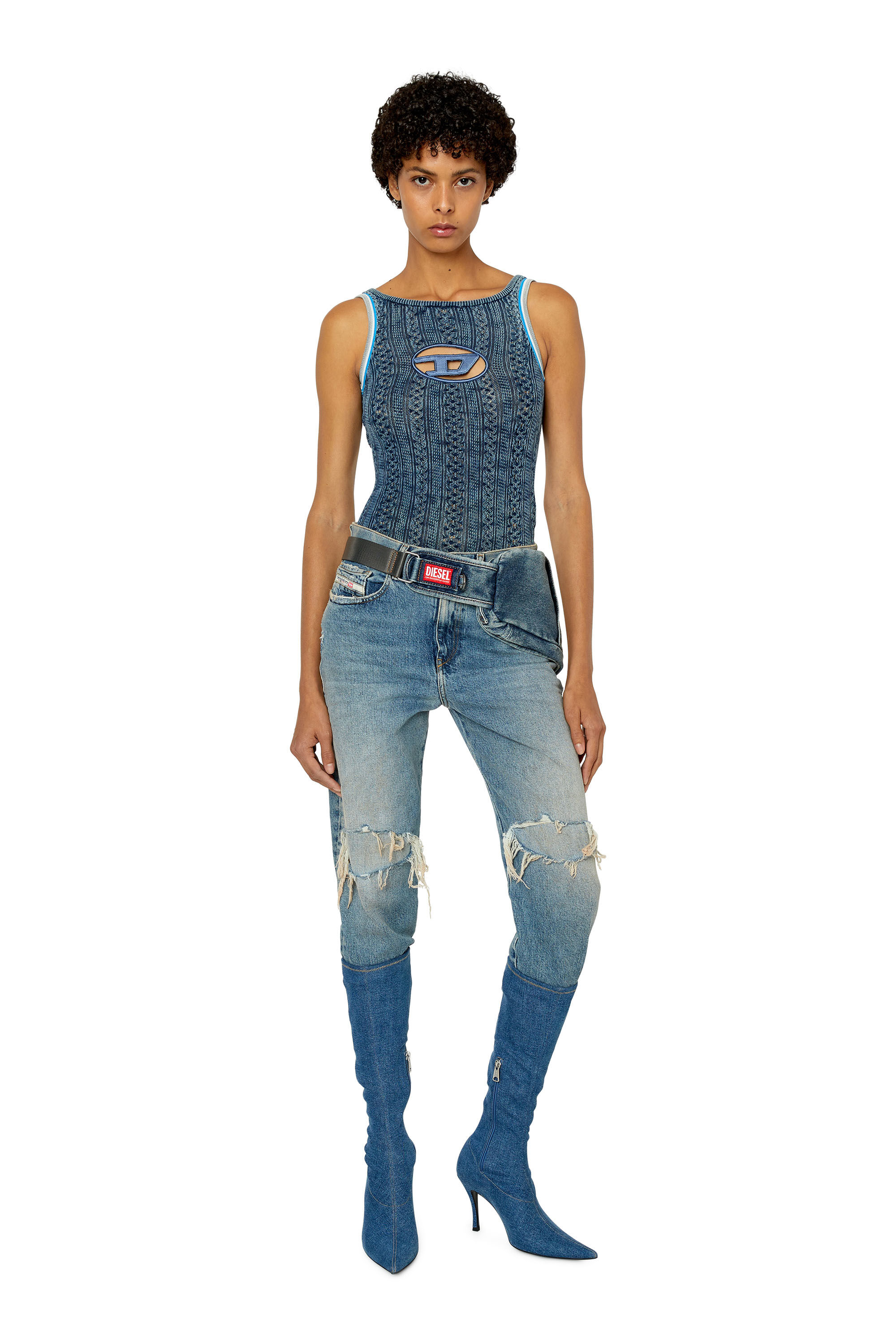 Diesel - M-ILAGROS, Body en maille pointelle avec cut-out oval D Femme in Bleu - 1