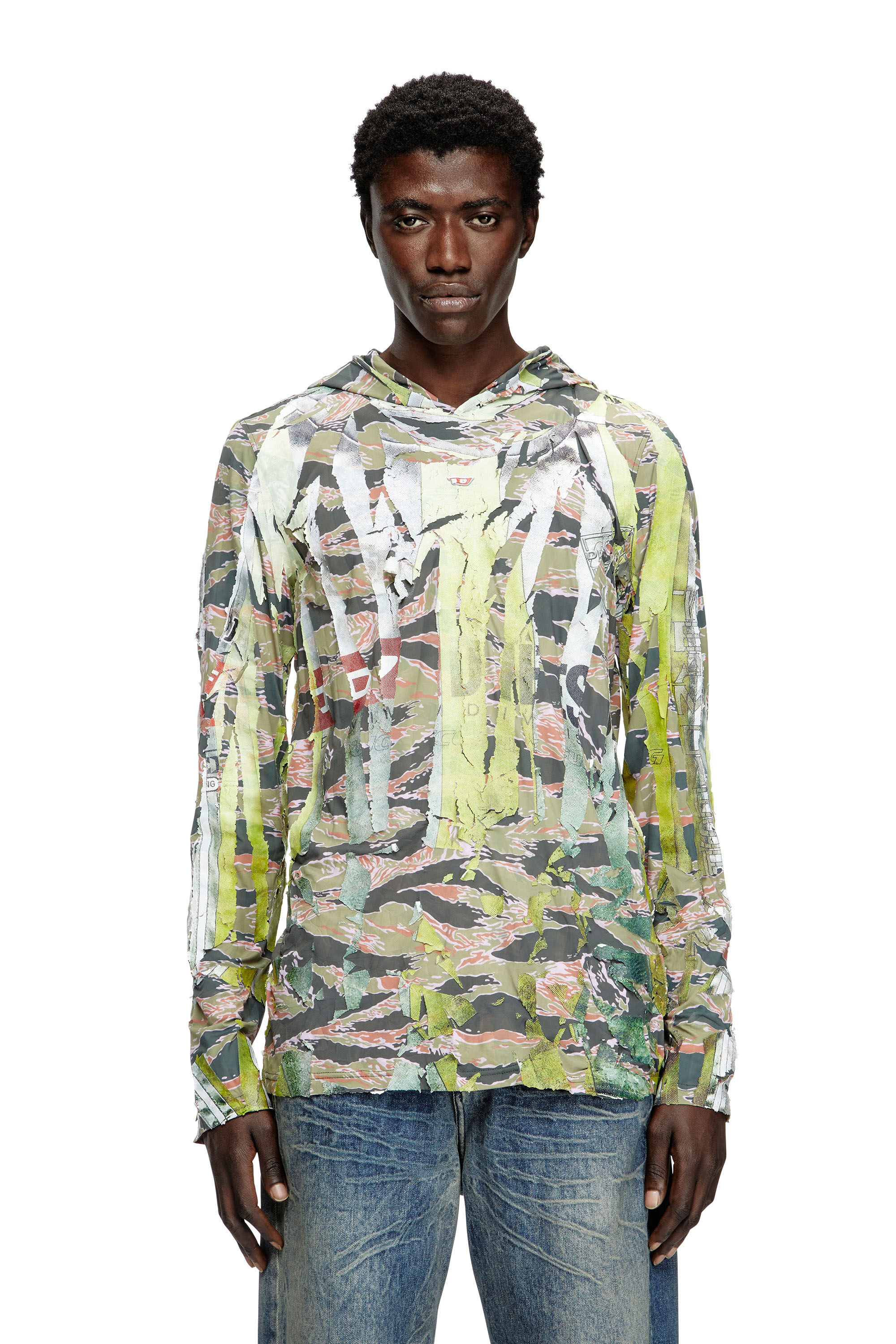 Diesel - T-GILLIS, Top à capuche camouflage avec surimpression craquelée Mixte in Polychrome - 3