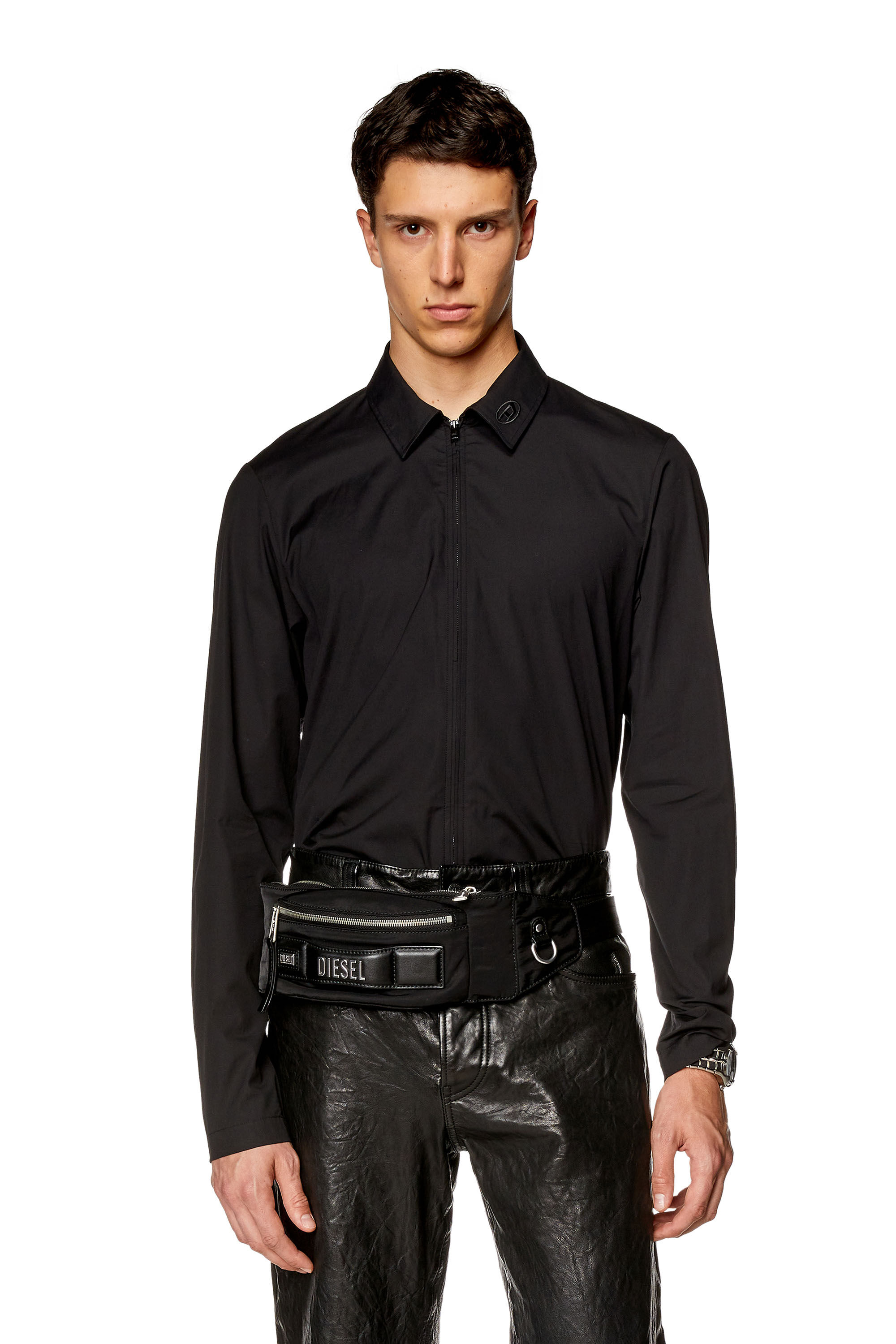 Diesel - S-STUCK, Chemise zippée avec logo brodé Homme in Noir - 3