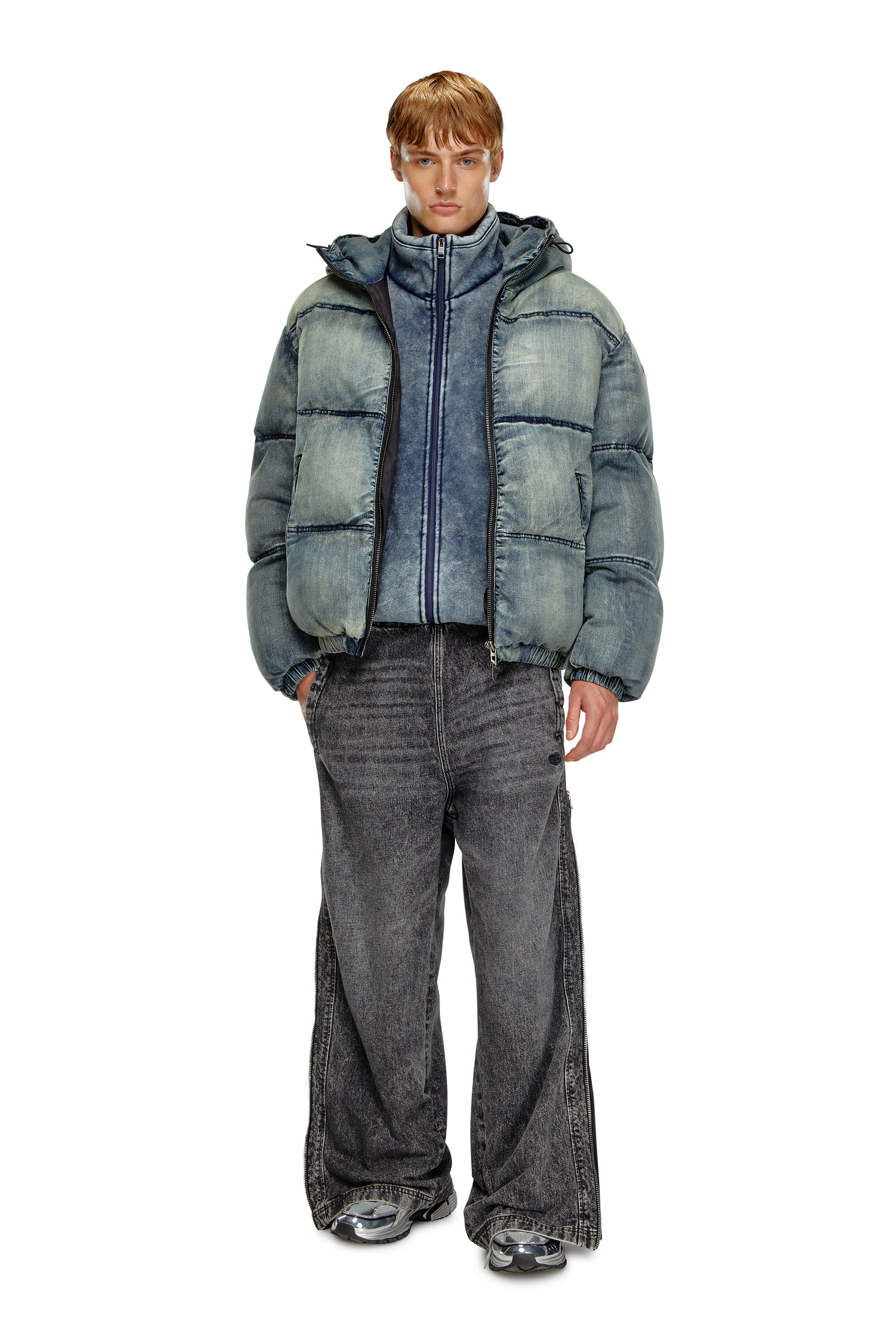 Diesel - W-MONS, Veste doudoune en denim traité Homme in Bleu - 1