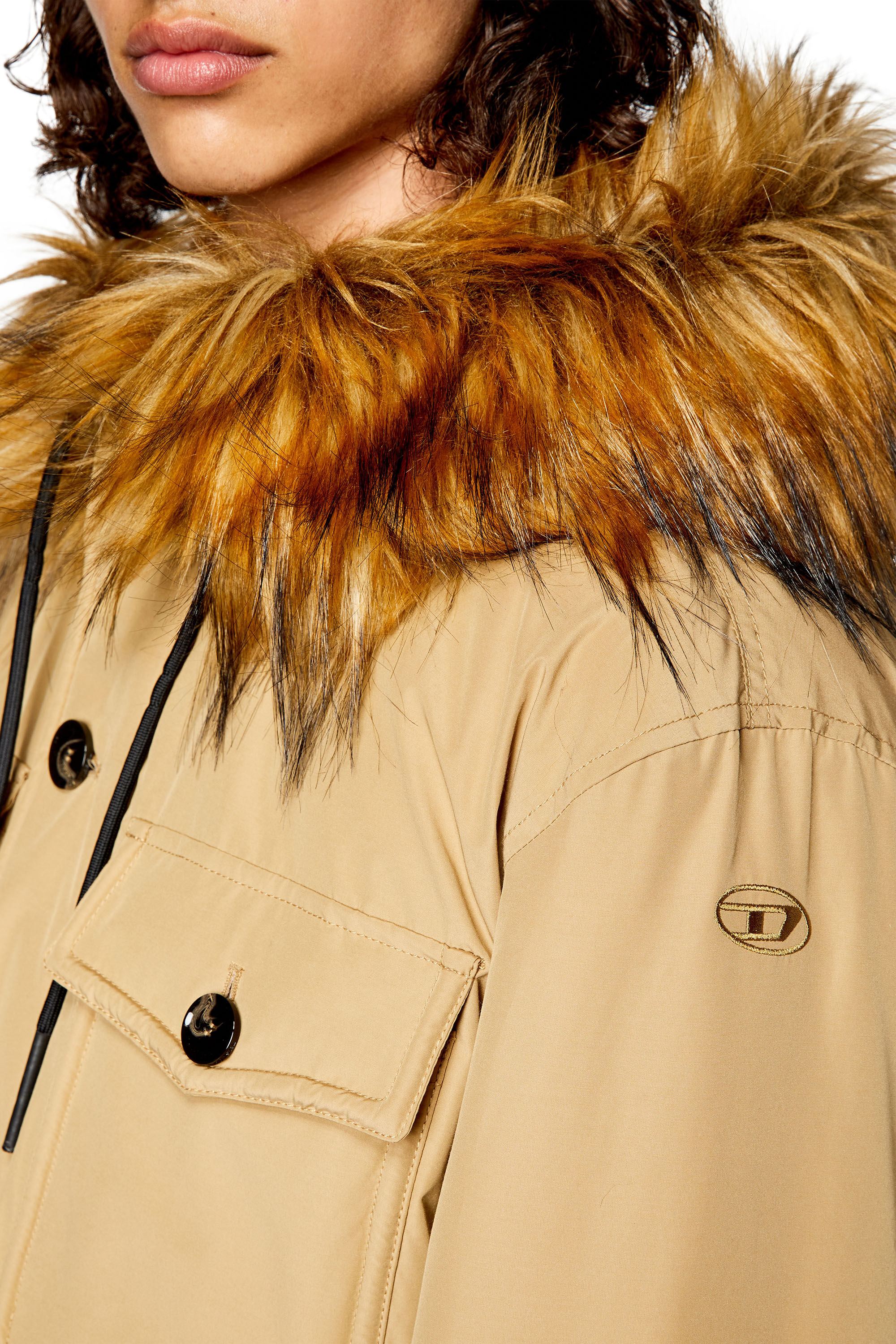 Parka matelassee avec bordure pelucheuse sur la capuche Homme Marron Diesel