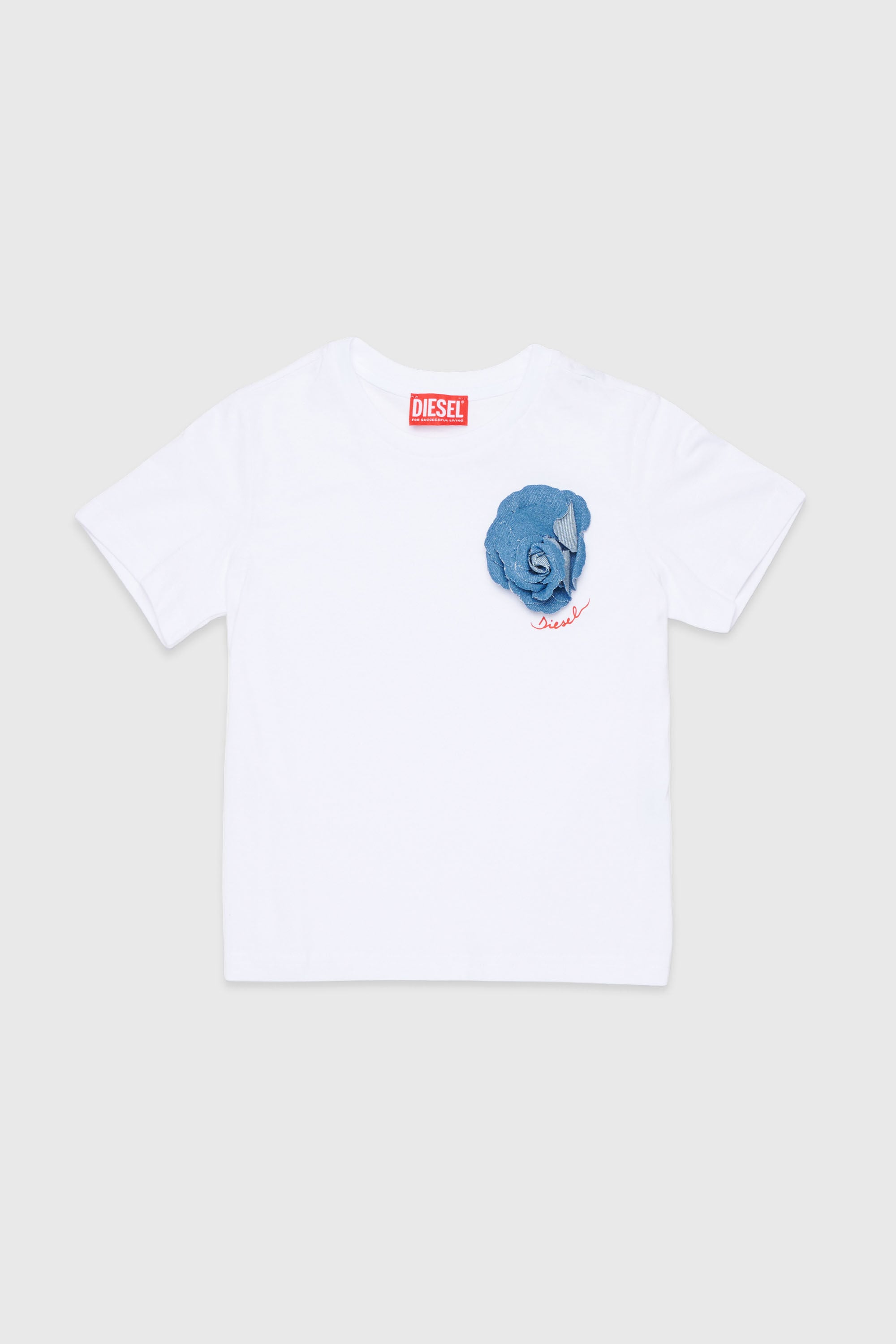 Diesel - TROSET, T-shirt avec rose en denim appliqu&eacute;e Femme in Blanc - 1
