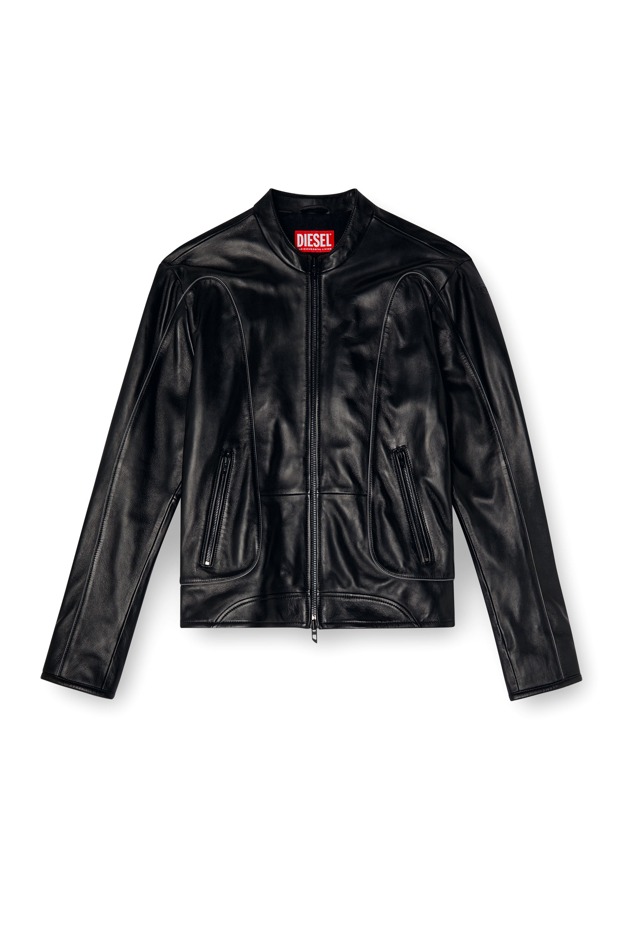 Diesel - L-KRIXY, Veste biker en cuir avec détails passepoilés Homme in Noir - 2