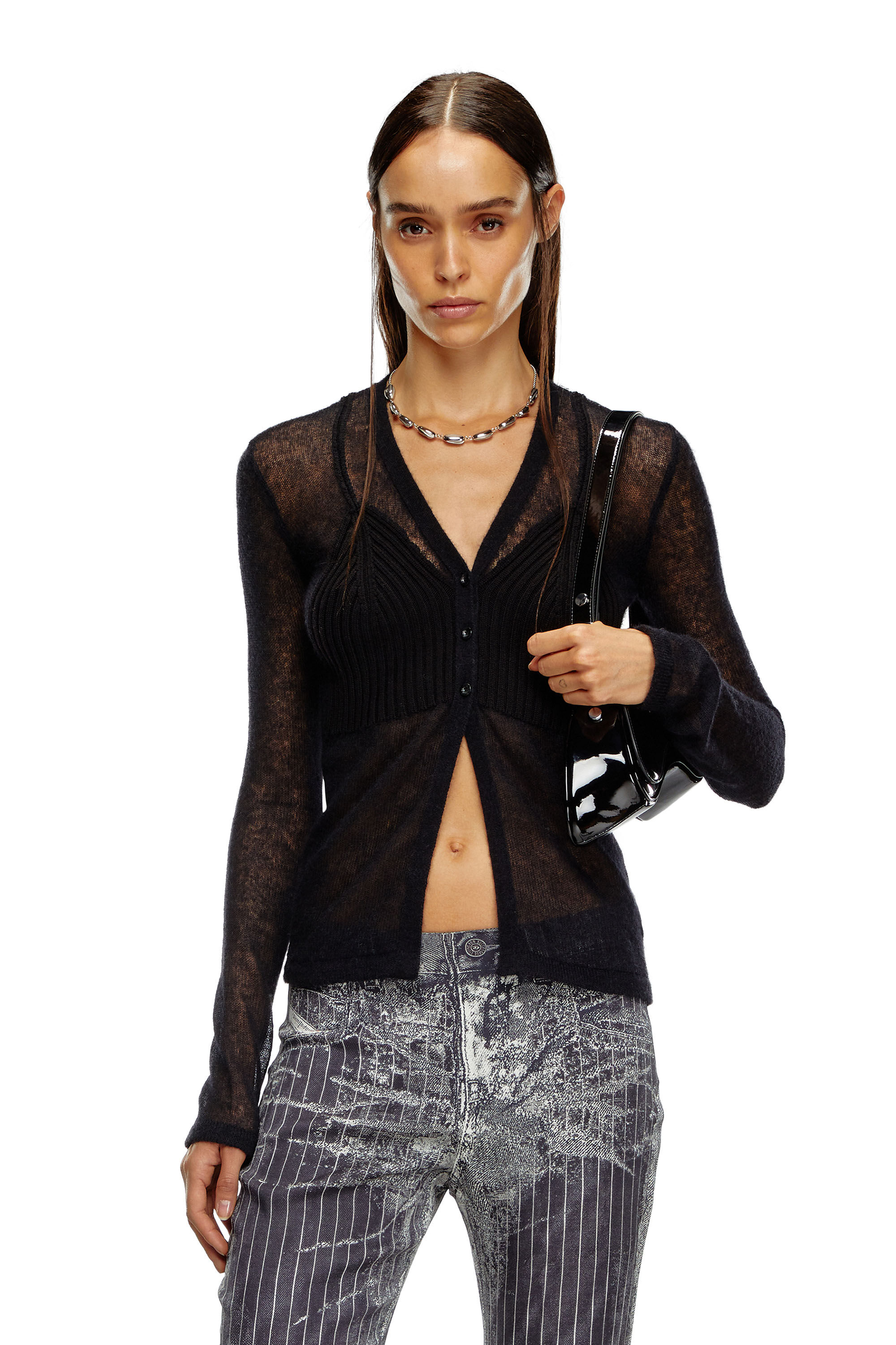 Diesel - M-ARINA, Femme Cardigan transparent avec détail soutien-gorge in Noir - Image 3