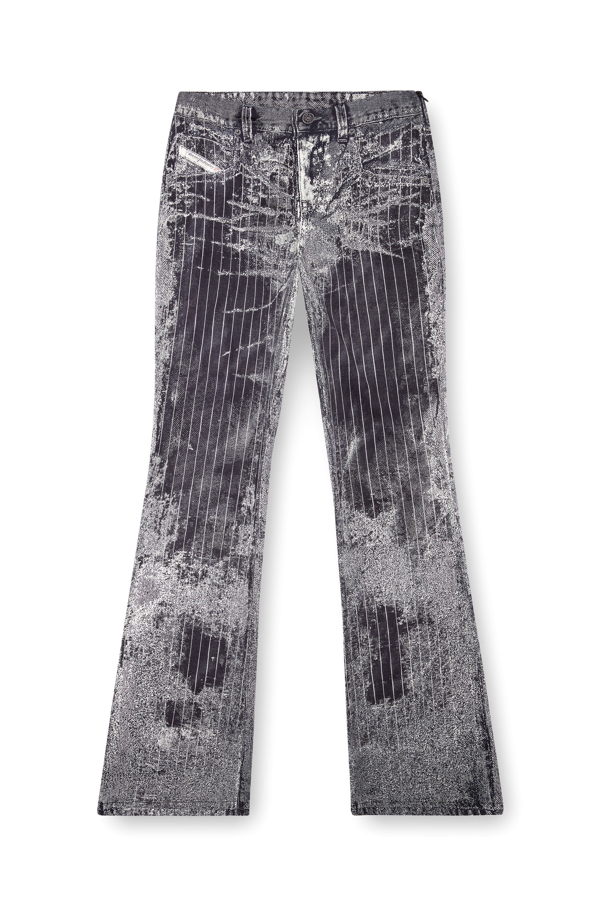 Diesel - P-RETTY, Femme Pantalon bootcut en satin à imprimé fines rayures in Noir - Image 2