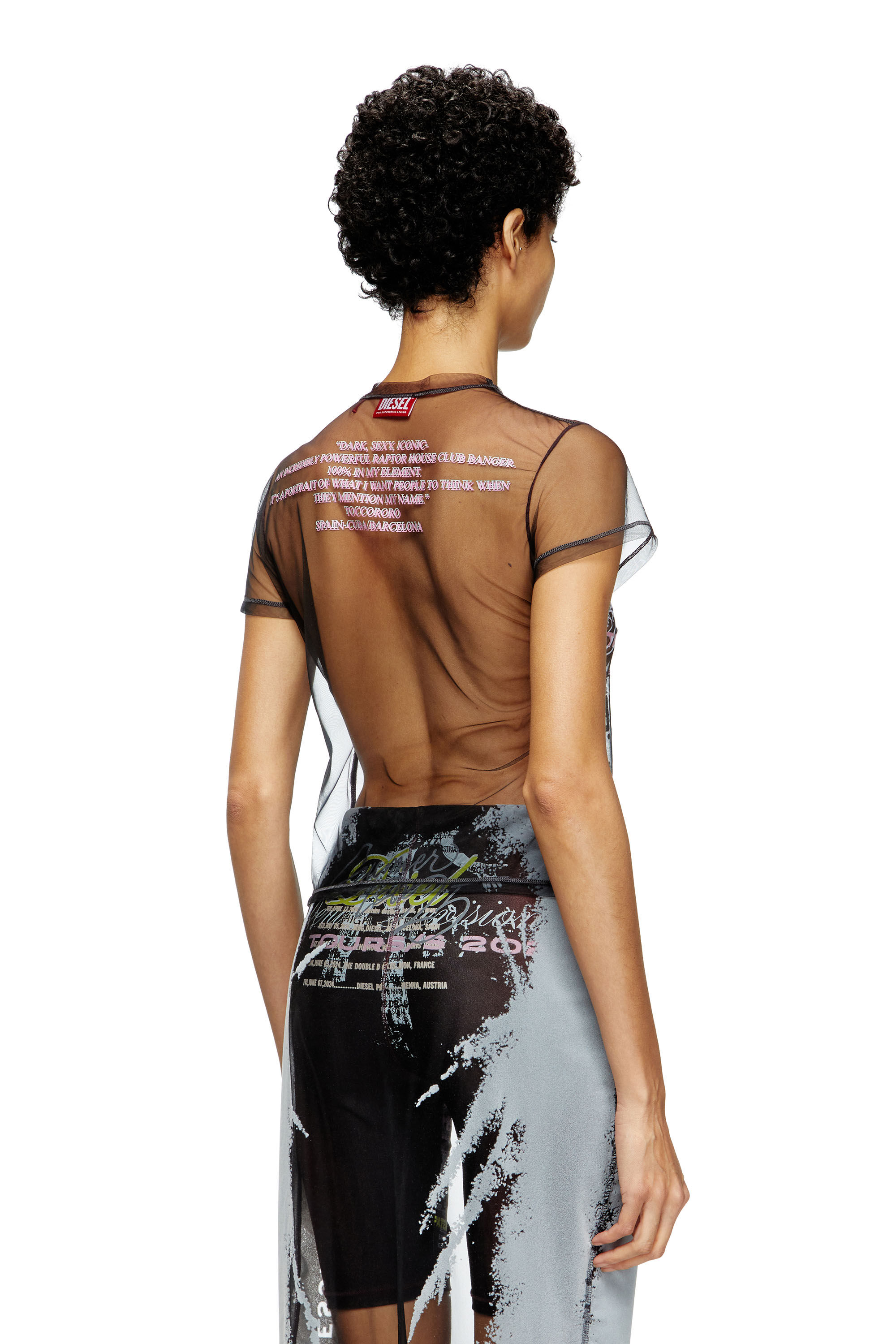Diesel - T-YRAC, Haut transparent avec imprimé paroles Femme in Noir - 4